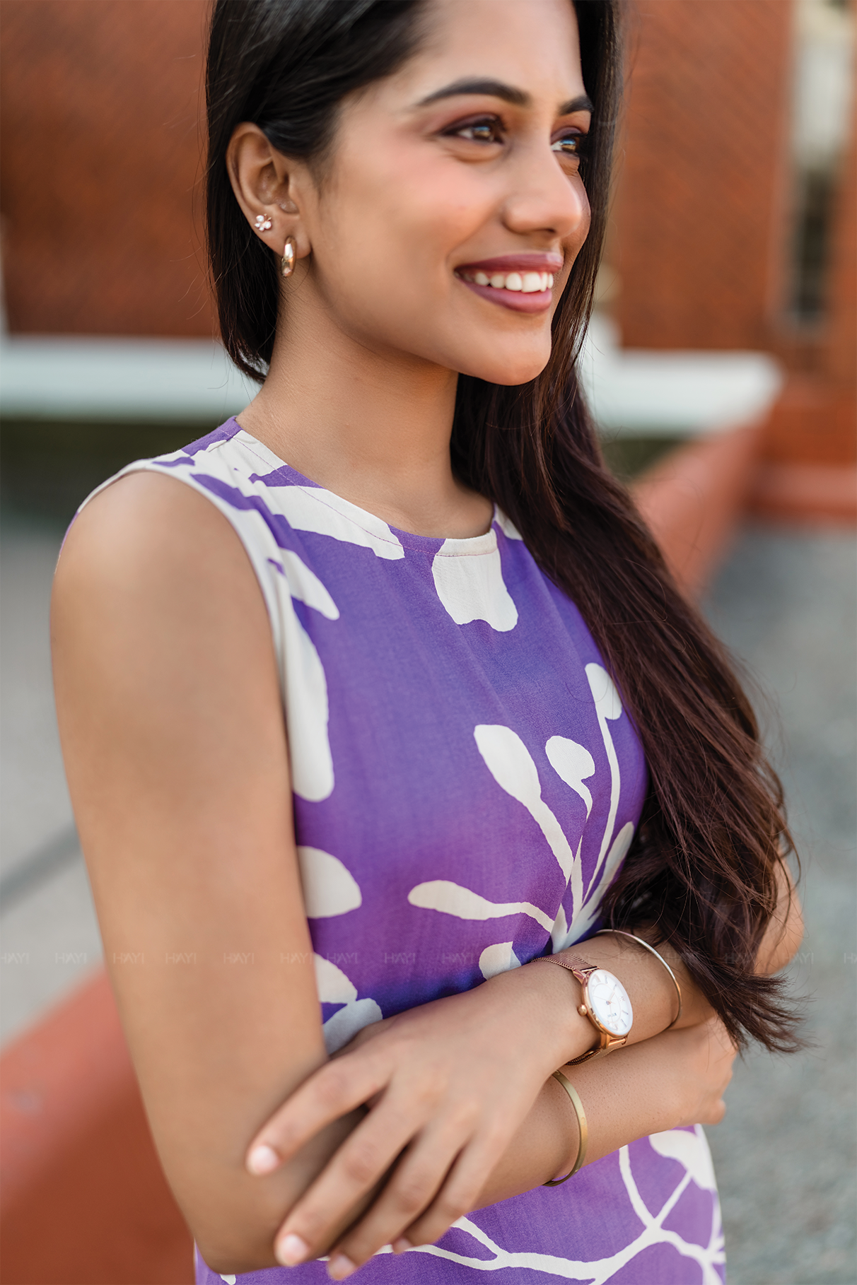 Viola Bloom Violet Cotton Blend Co-ord with Close Neck &amp; Attached 3/4th Sleeves