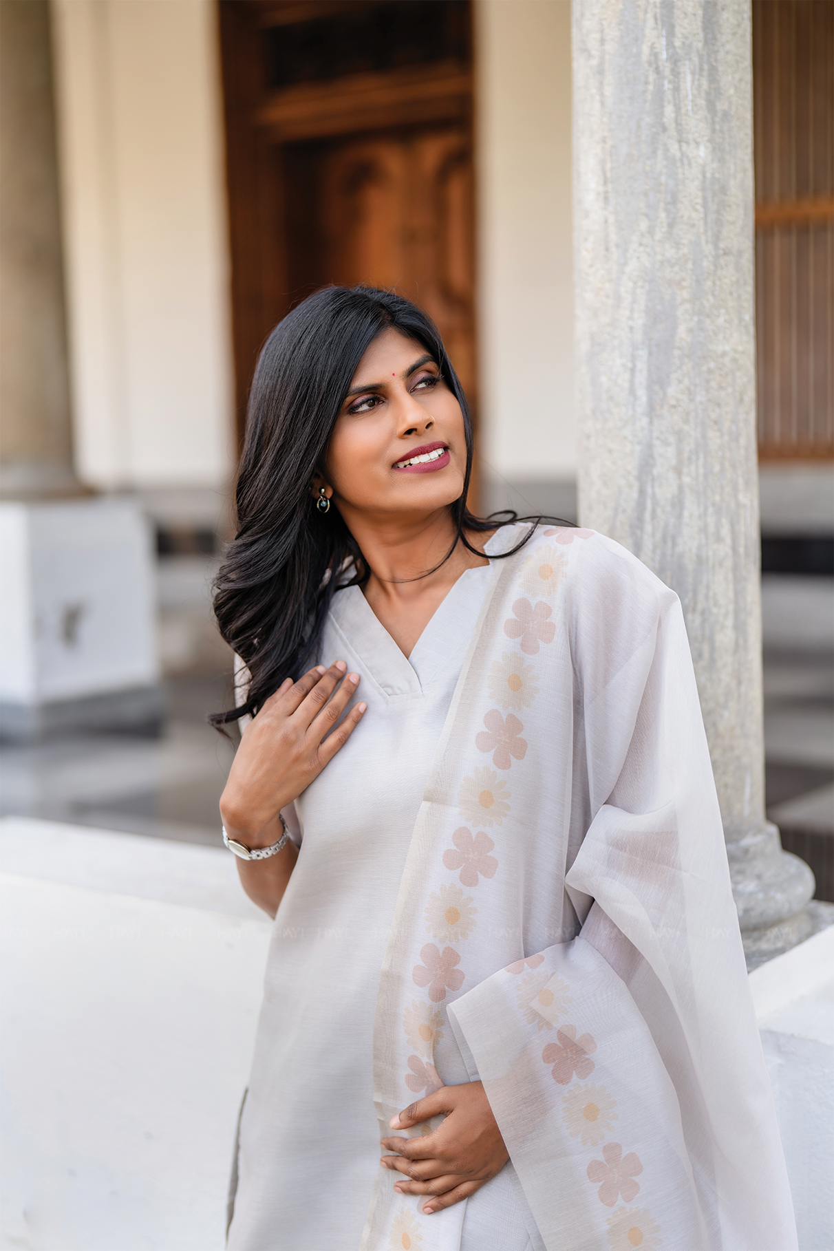 Silver Blossom 3 Piece Silk Blend Hand Embroidery Kurta with Pant &amp; Dupatta