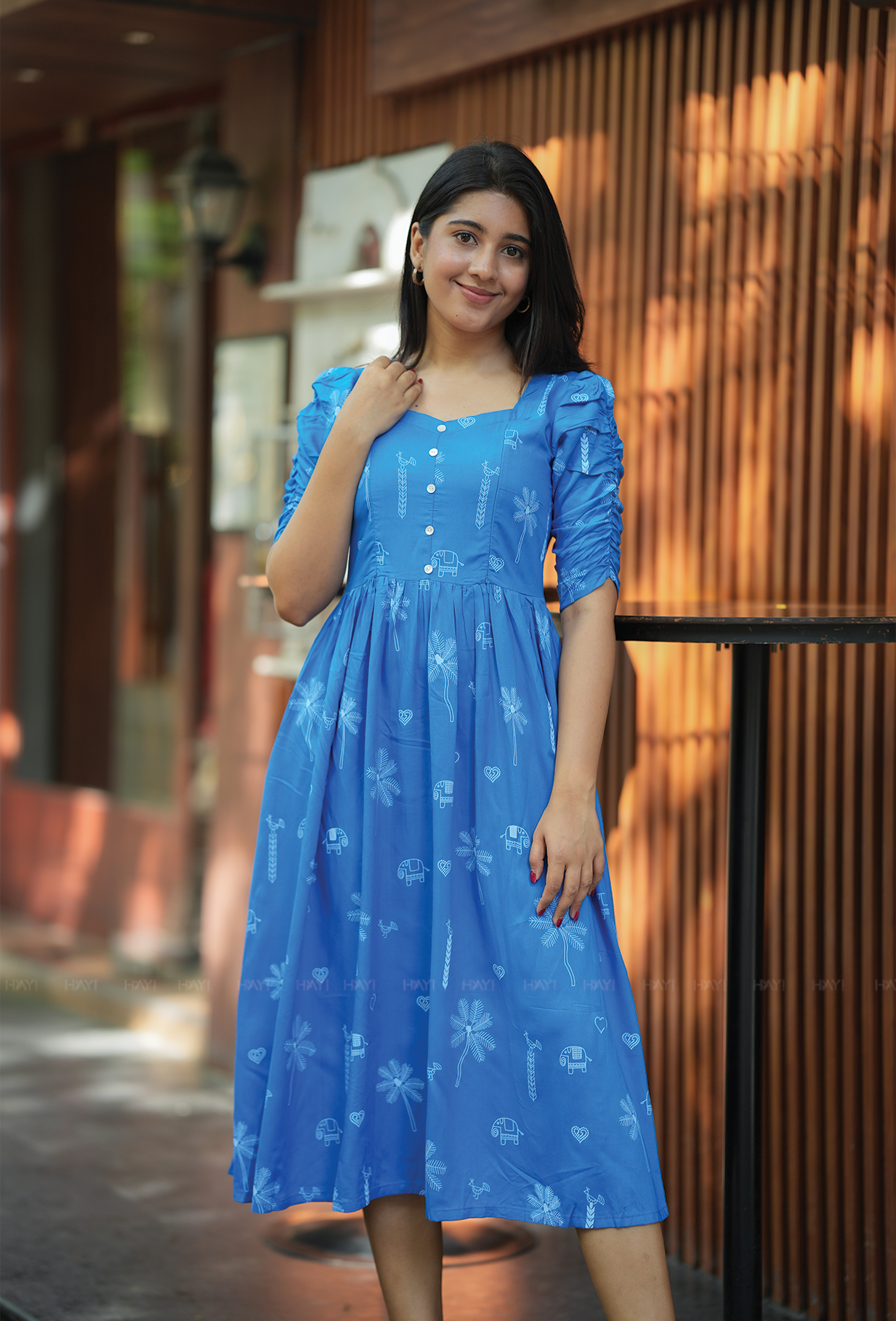Radiant Blue with Dawn Dream floral printed Maternity and Feeding Dress