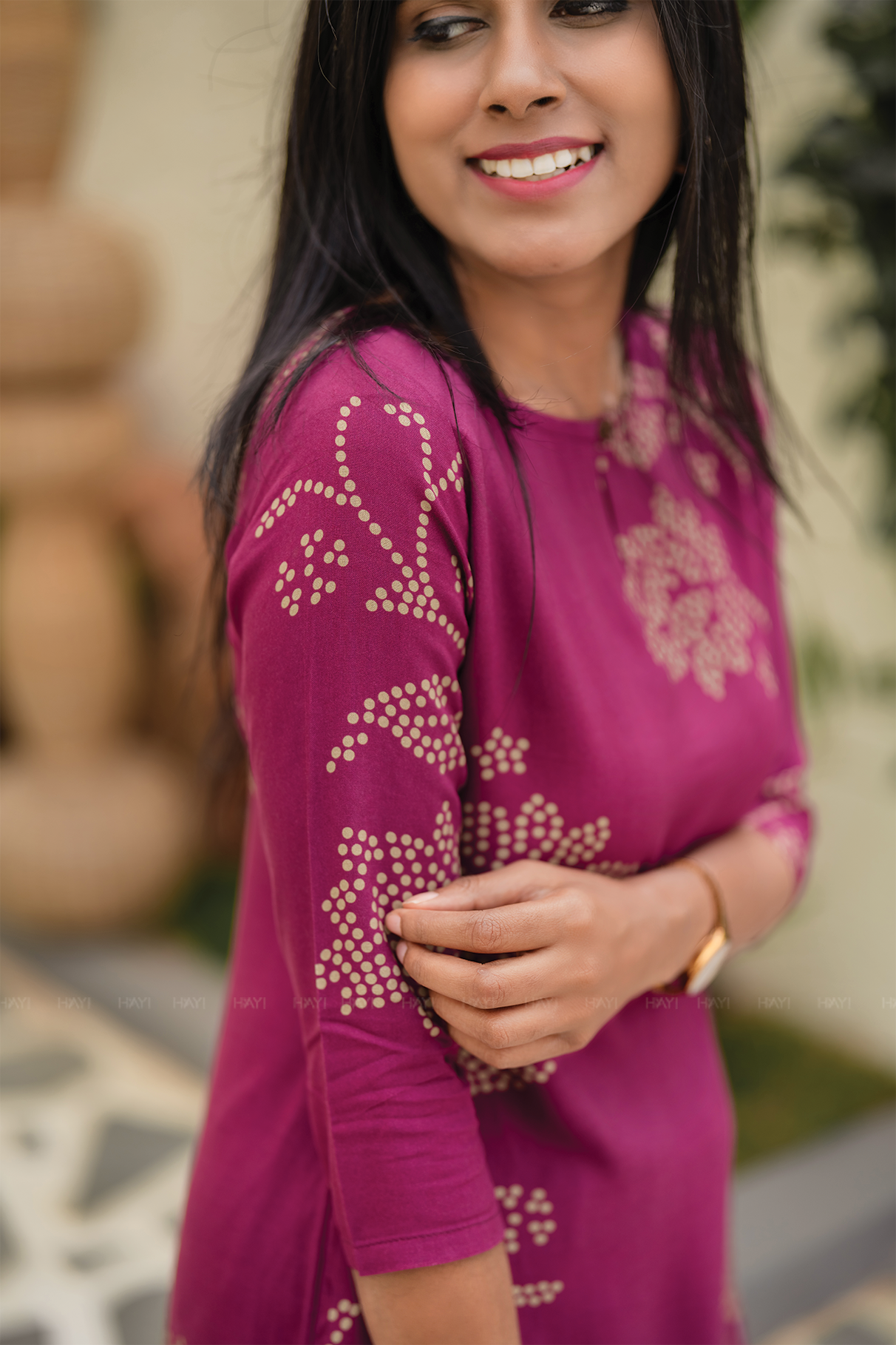 Majenta Goldvine Viscose Co-ord with Boat Neck &amp; 3/4 Sleeves