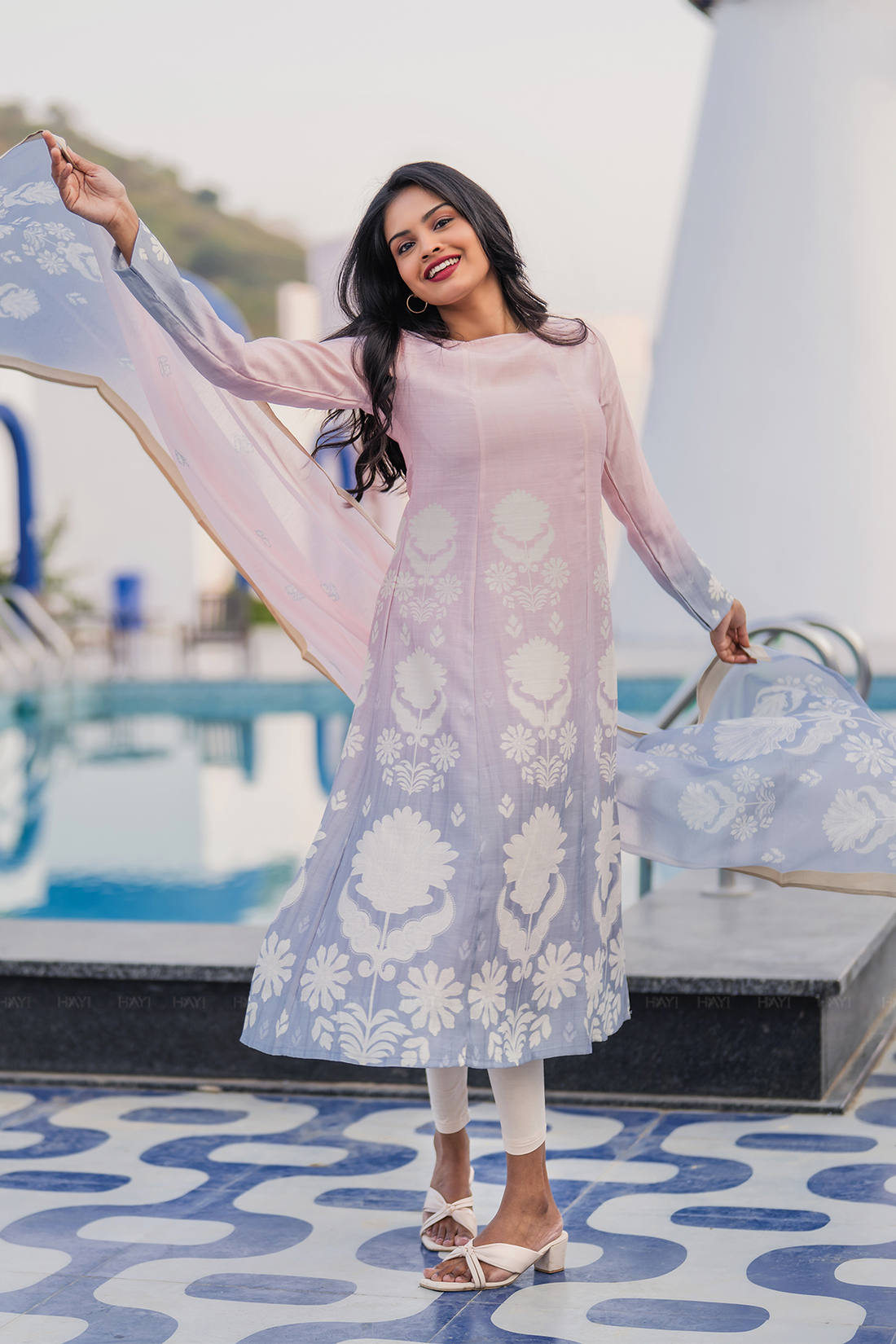 Dessert Dune Printed 2 Piece Bombay Silk Blend Kurta with Dupatta