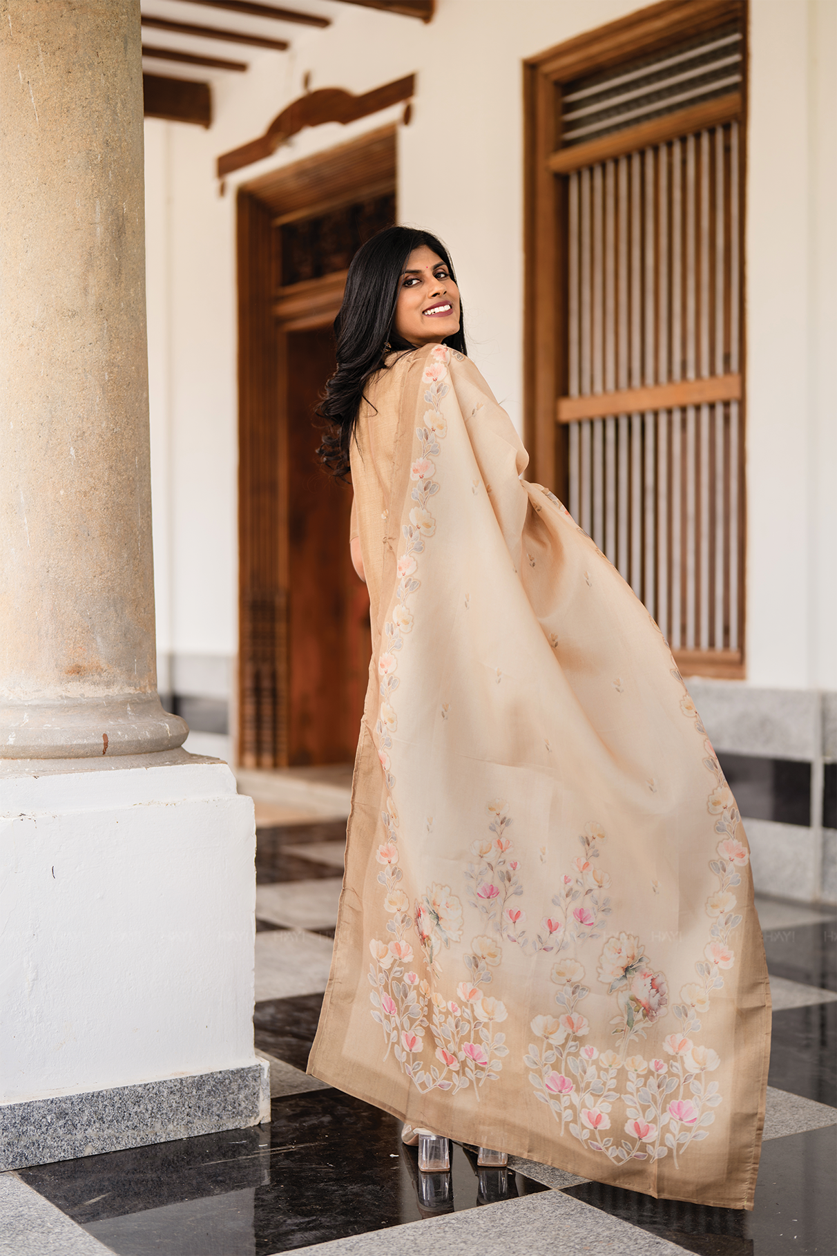 Classic Natural Yellow 3-Piece Tussar Silk Blend Floral Hand-Embroidered Kurta with Pant &amp; Dupatta