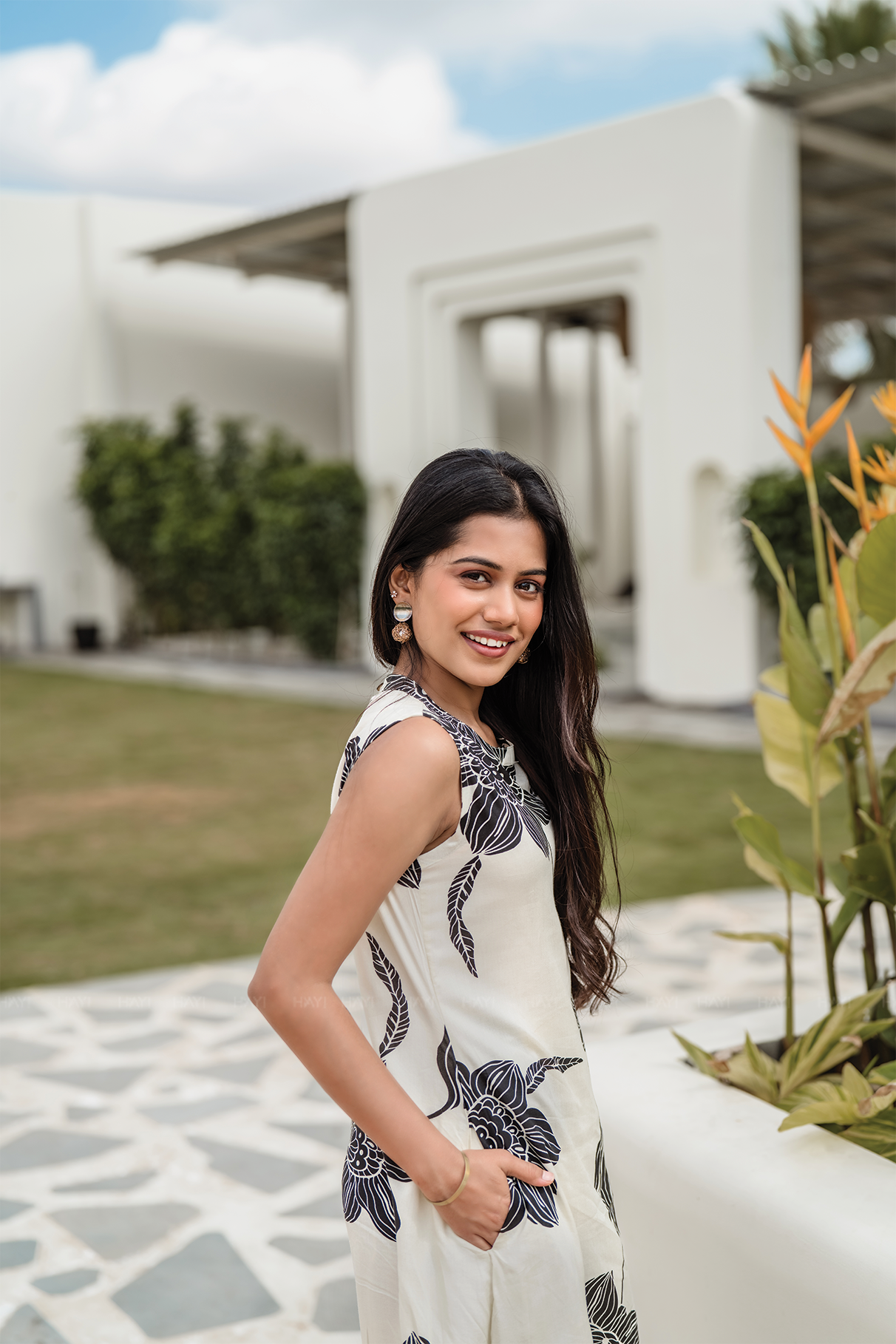 Mono Rose Gray Cotton Blend Co-ord with Close Neck and Attached 3/4th Sleeves