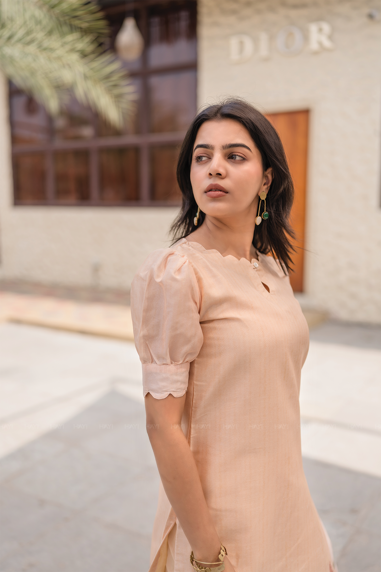 Buttercup Beige Embroidered 3 Piece Tissue silk blend Kurta with Pant &amp; Dupatta