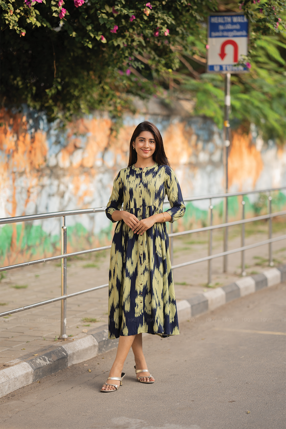 Indie Sky Navy Printed Maternity and Feeding Viscose Dress