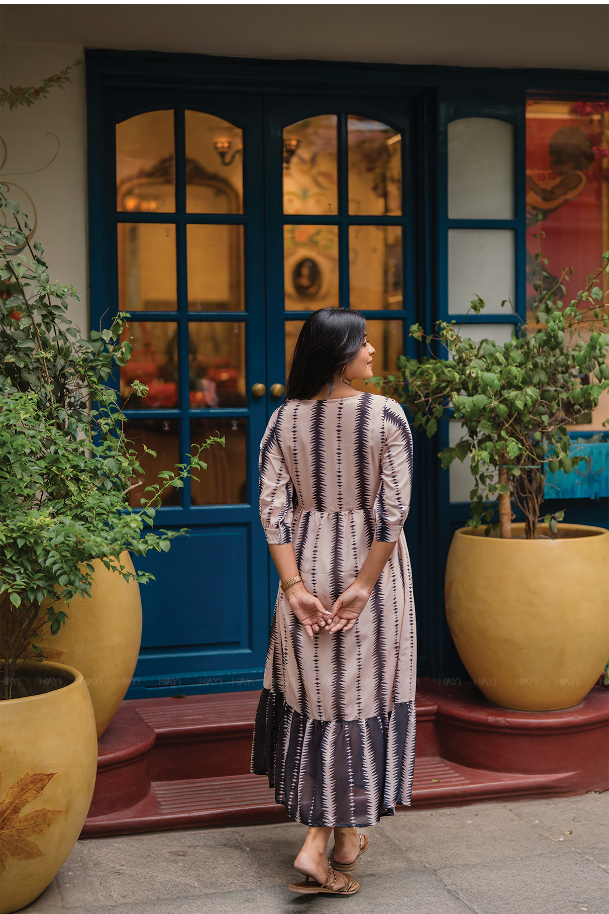 Ivy Beige with Boho Haze printed Lux Georgette Dress