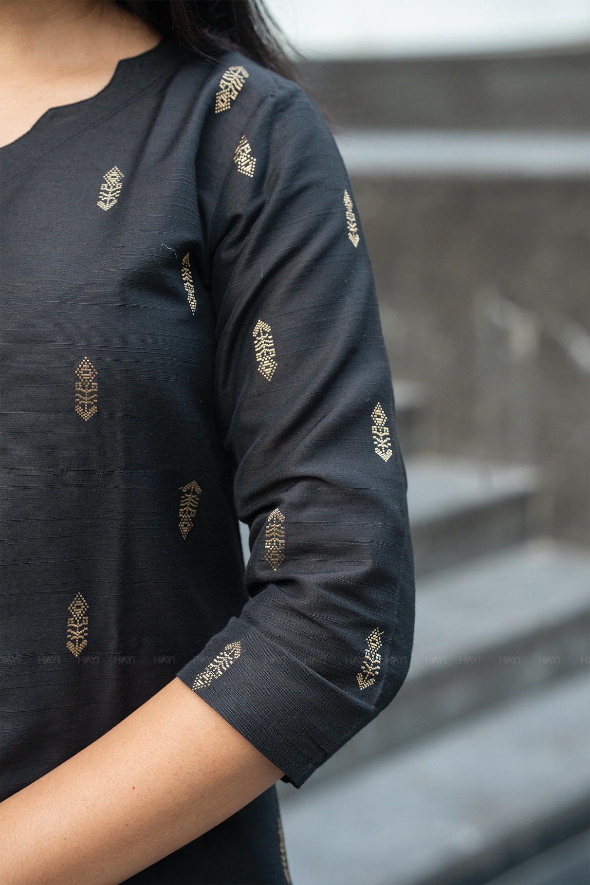 Twilight Weft Black 3 Piece Viscose Jacquard Weave Kurta with Pant &amp; Dupatta