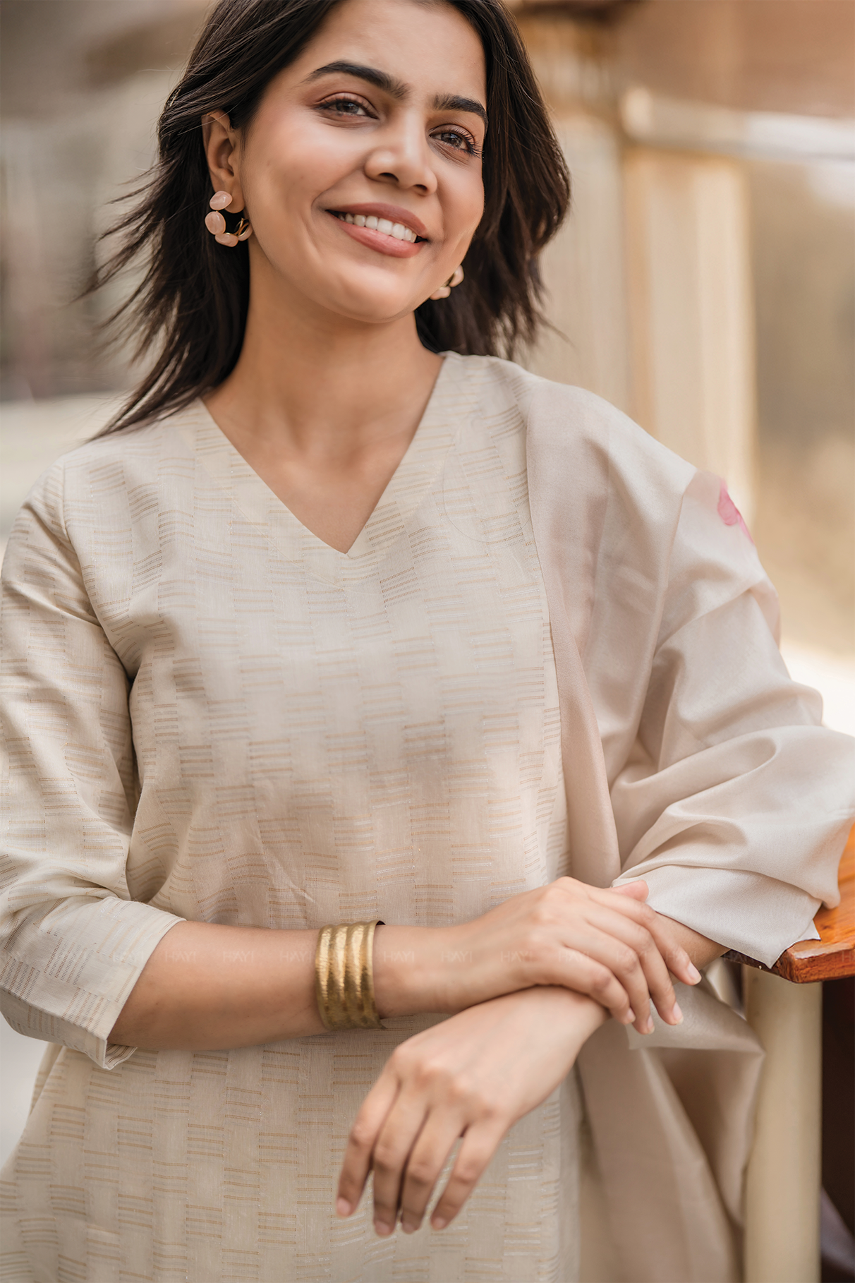 Lumi Printed 3 Piece Tussar Silk Blend Kurti Set with Dupatta