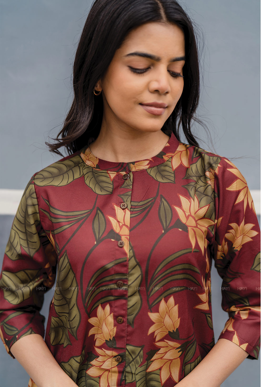 Terra Red with Earthy Boho floral printed Man-made Fibre Co Ords