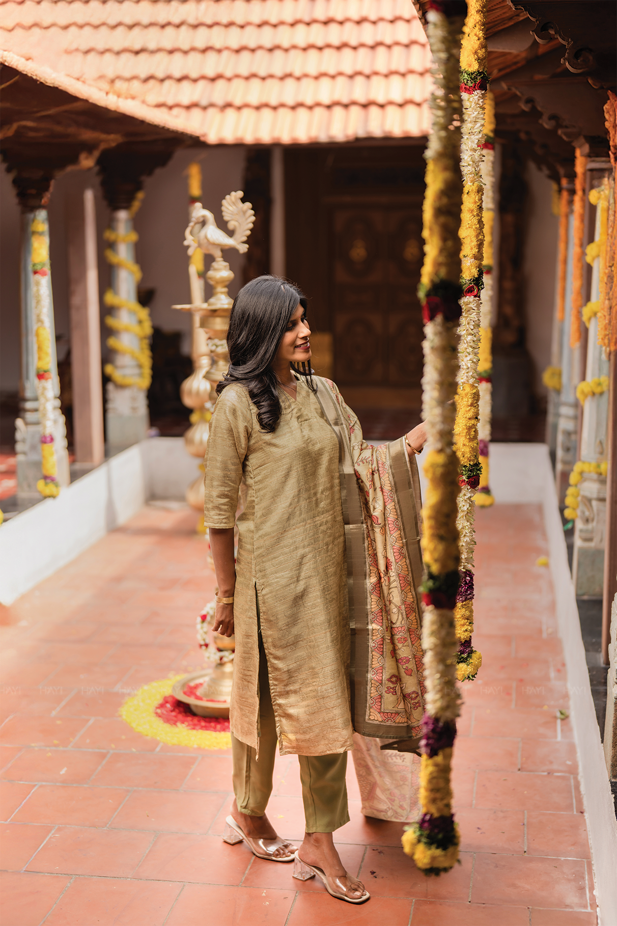 Tanira Green 3-Piece Tussar Silk Blend Floral Printed Kurta with Pant &amp; Dupatta