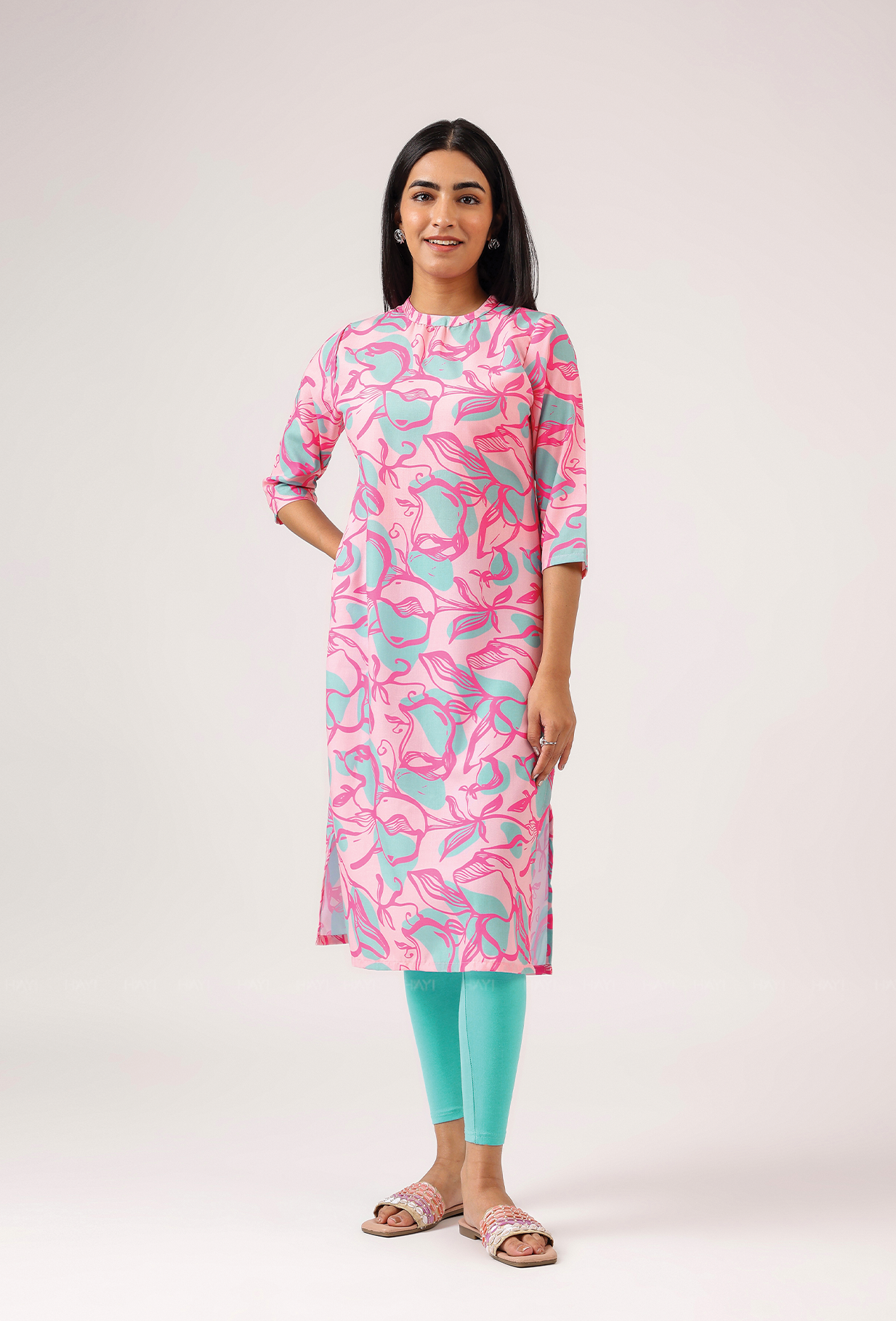 Secret Pink with Shadow And Bloom printed Cambric blend Kurta
