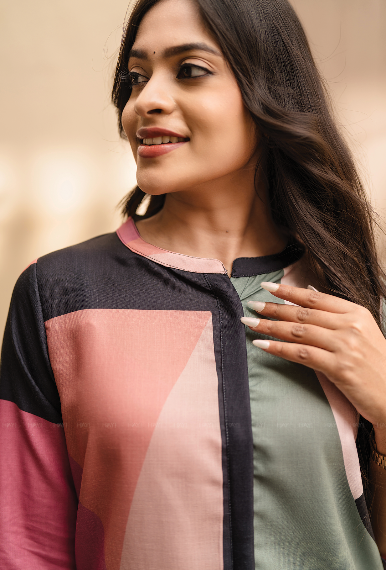 Segment Black with Urban Blocks printed Linen Blend Co-ords