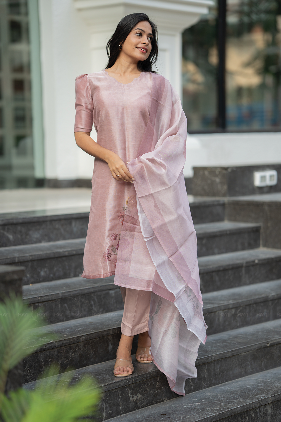 Roselight Embroidered 3 Piece Tussar Silk Blend Kurta Set with Dupatta