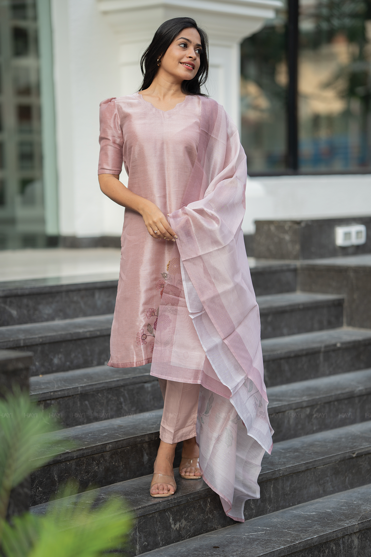 Roselight Embroidered 3 Piece Tussar Silk Blend Kurta Set with Dupatta