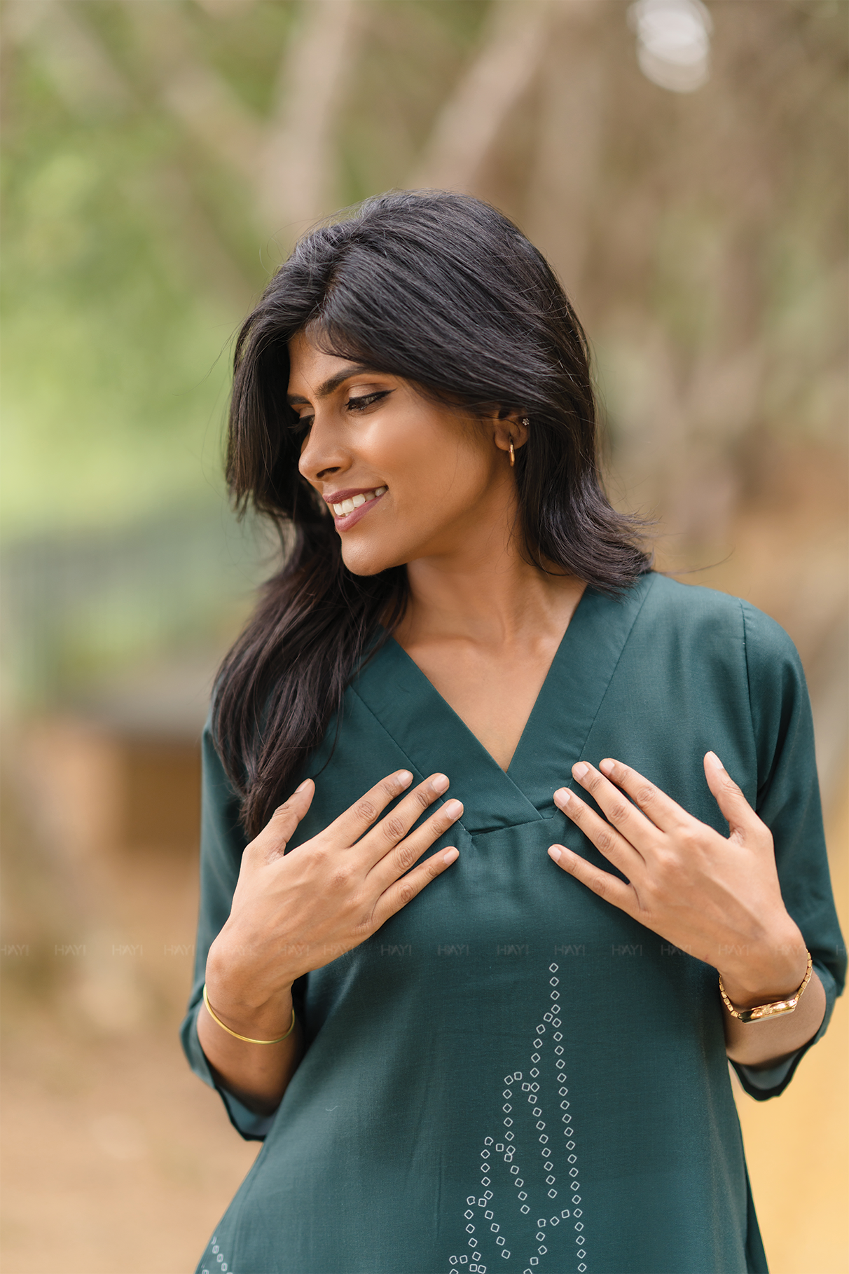 Tender Green with Wings Of Dusk Linen Blend A-line Dress