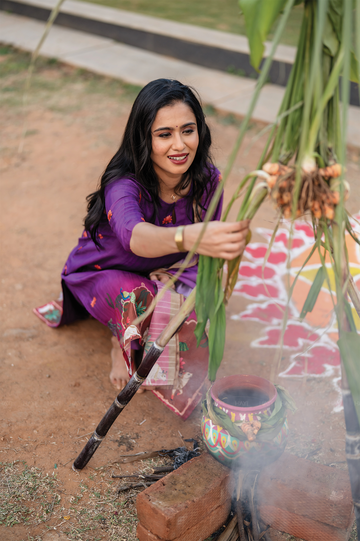 Ivanya Violet 3 Piece Tussar Silk Blend Printed Kurta with Pant &amp; Dupatta