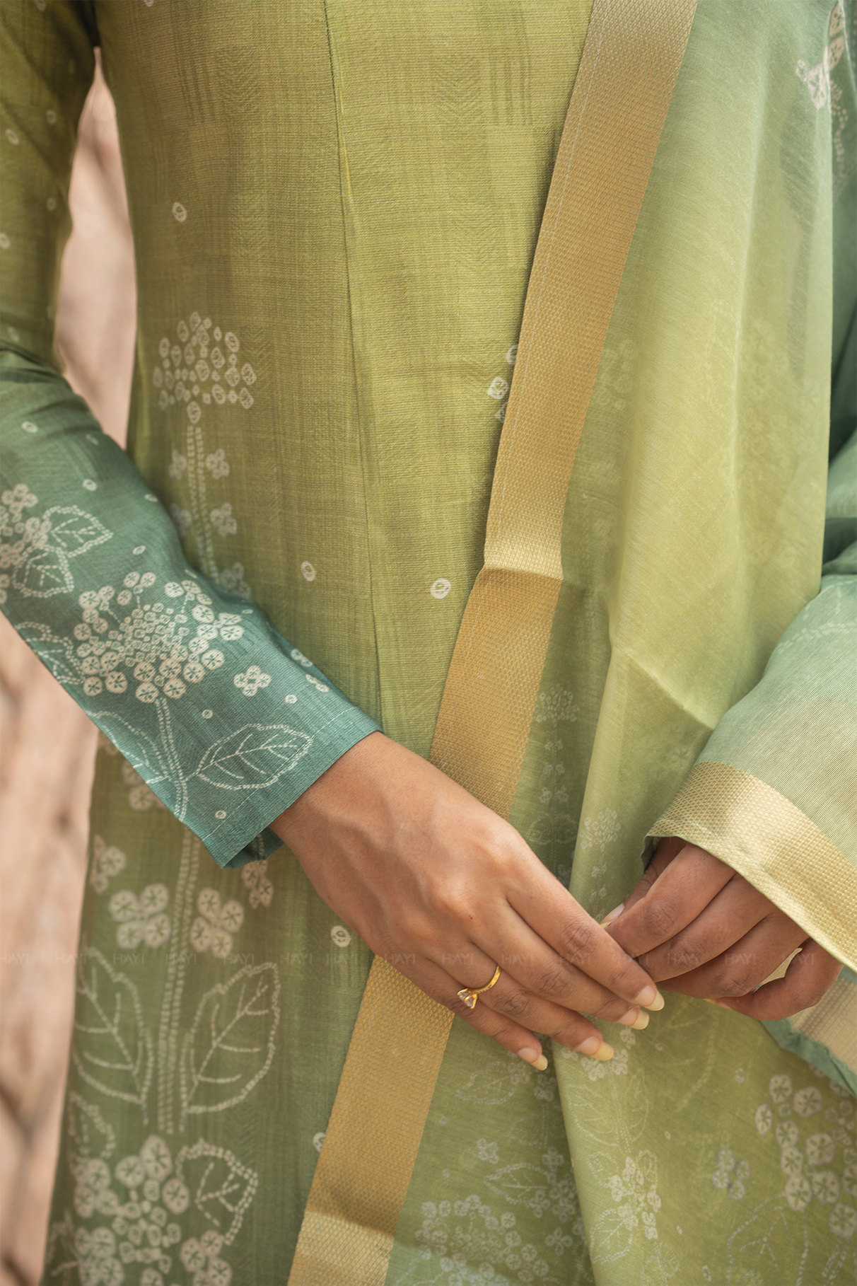 Pistachio Petal Printed 2 Piece Bombay Silk Blend Kurta with Dupatta