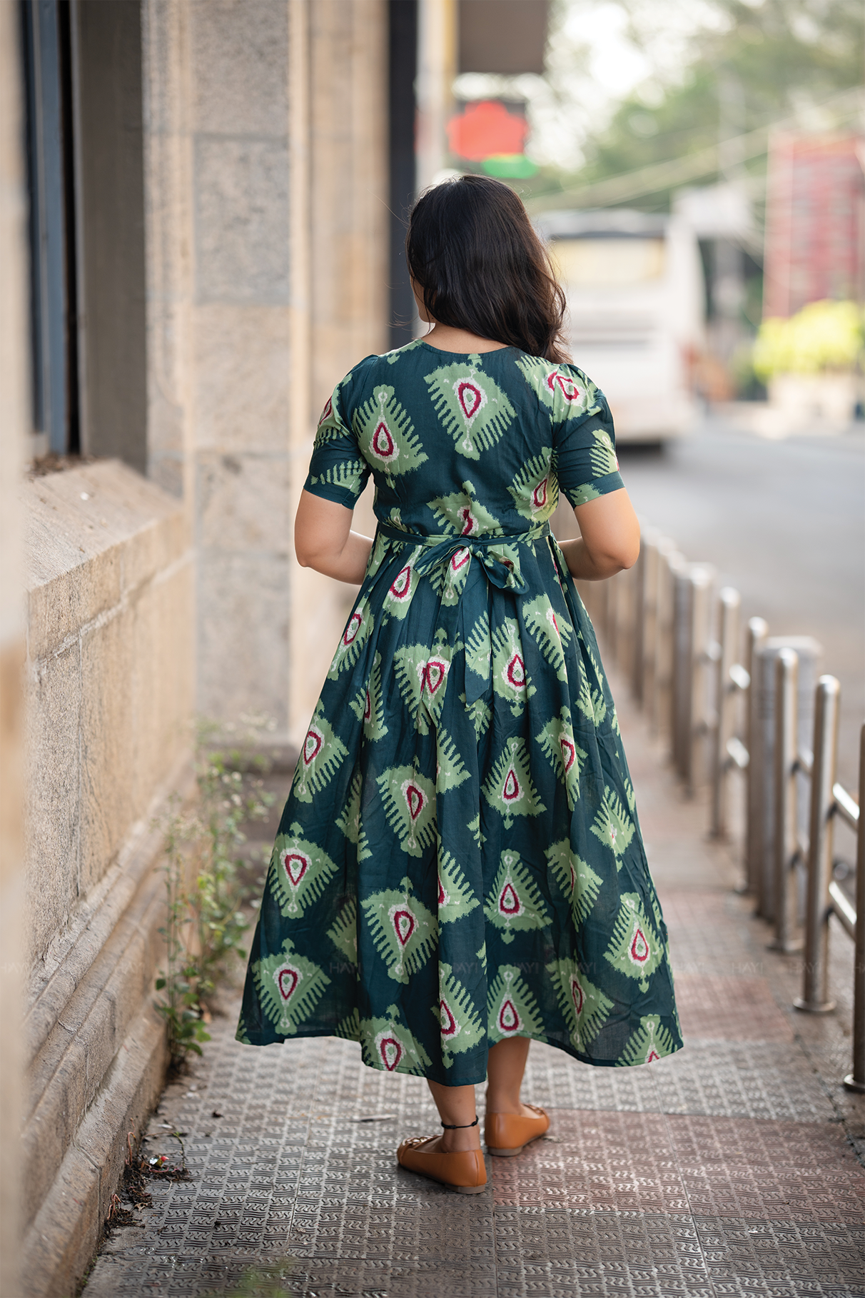 Inkmist Navy printed Maternity and Feeding Cambric Dress