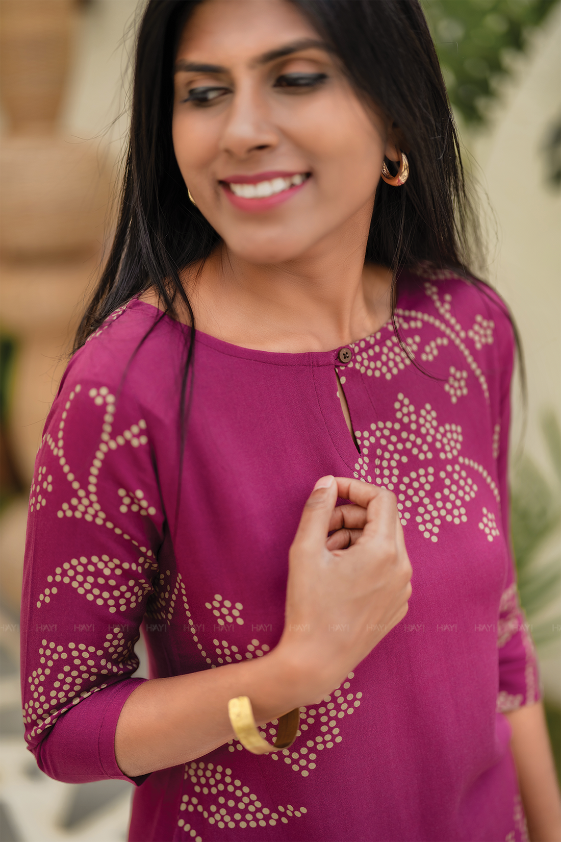 Majenta Goldvine Viscose Co-ord with Boat Neck &amp; 3/4 Sleeves