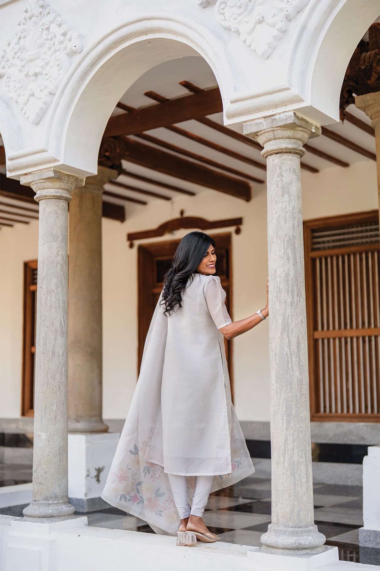 Silver Blossom 3 Piece Silk Blend Hand Embroidery Kurta with Pant &amp; Dupatta