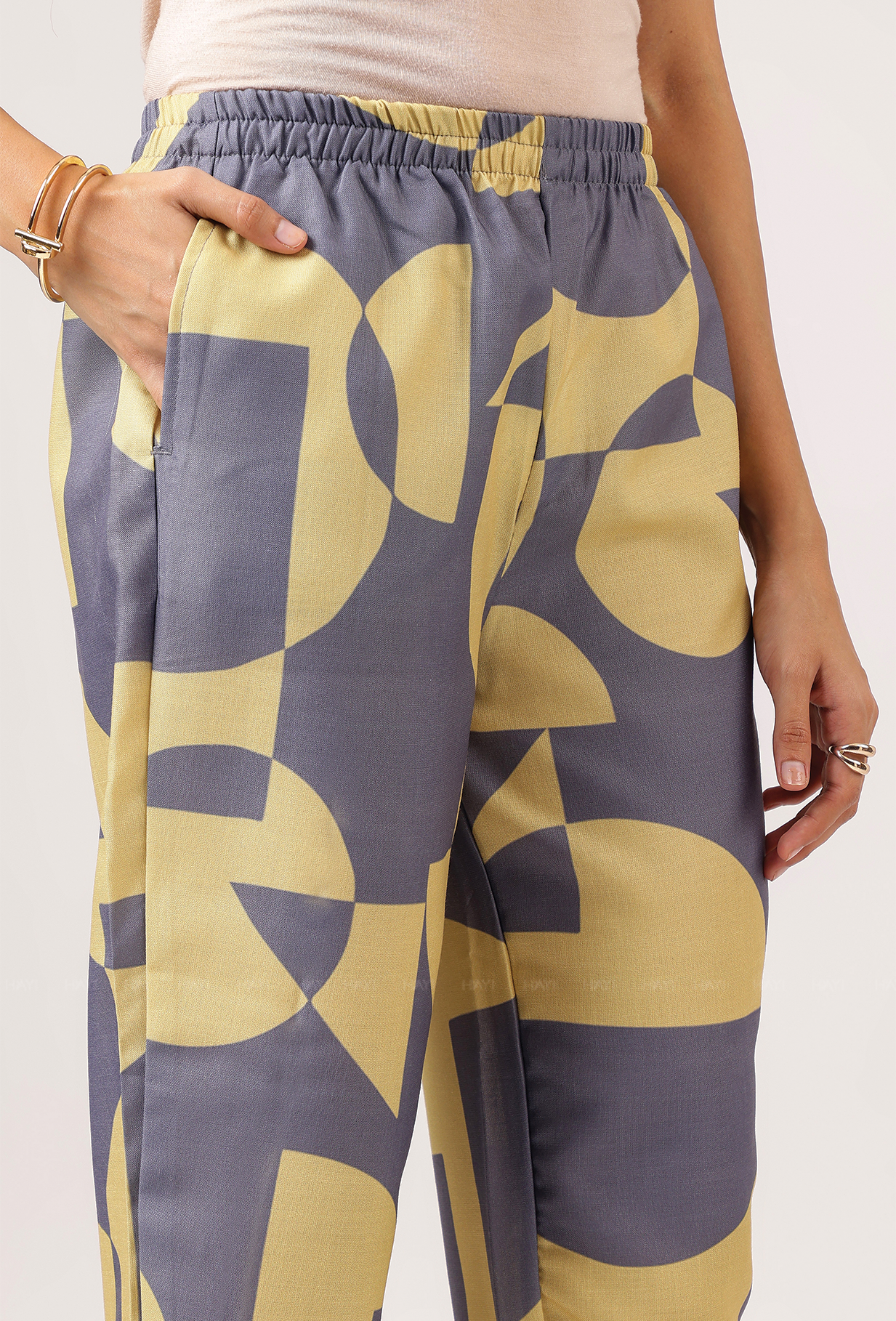 Rhythmic Gray with Vivid Harmony printed Linen Blend Co ords