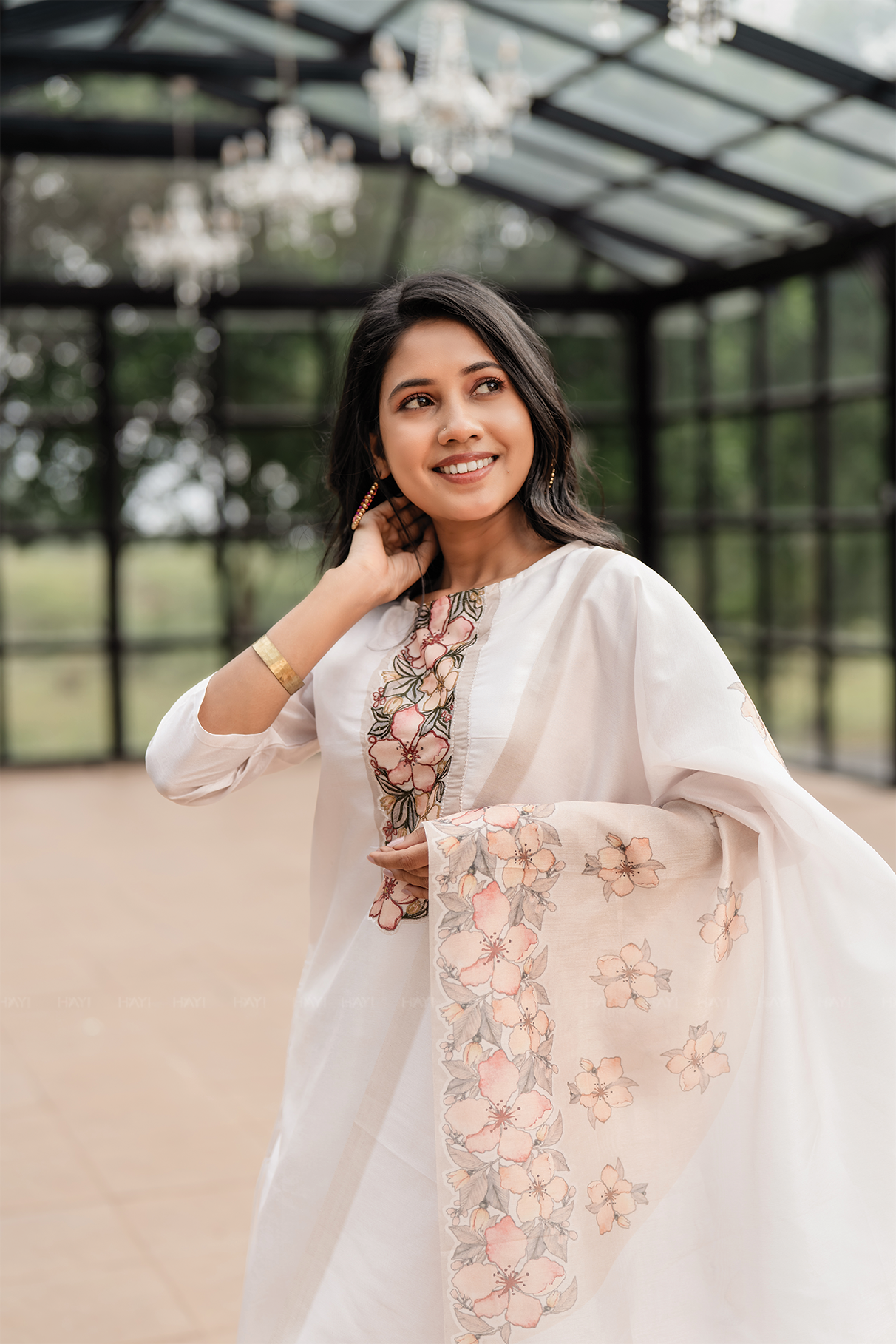 Lavira petal Off-White 3 Piece Silk Blend Embroidery Kurta with Pant &amp; Dupatta