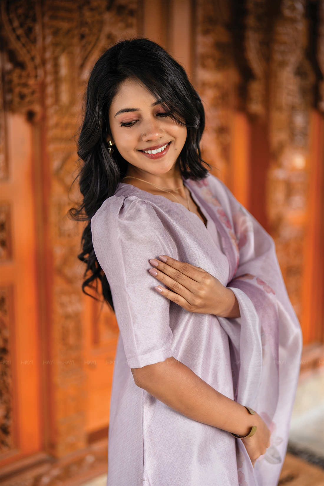 Lilac Blossom 3 Piece Crush Silk Blend Hand-Embroidered Kurta with Pant &amp; Dupatta