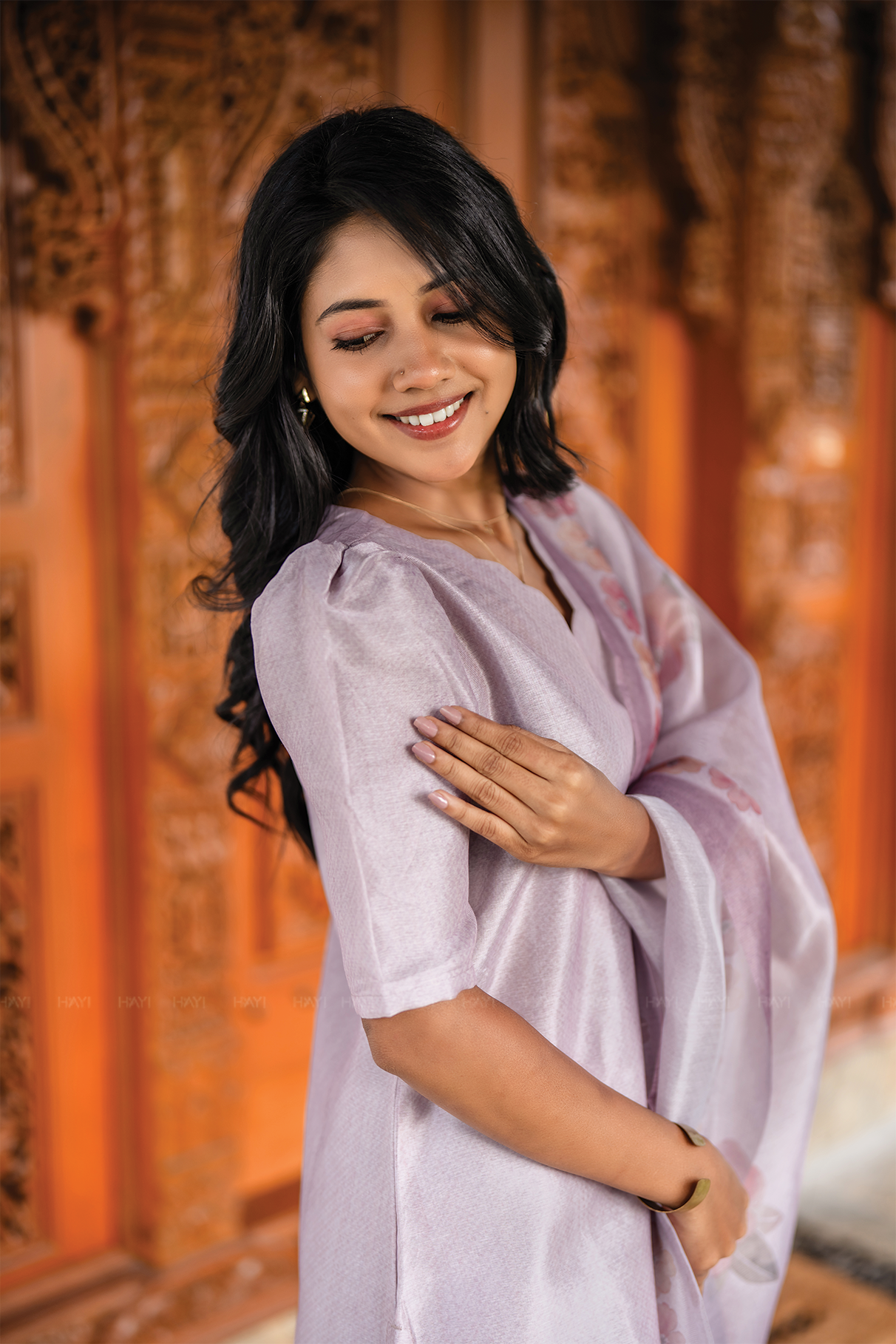 Lilac Blossom 3 Piece Crush Silk Blend Hand-Embroidered Kurta with Pant &amp; Dupatta