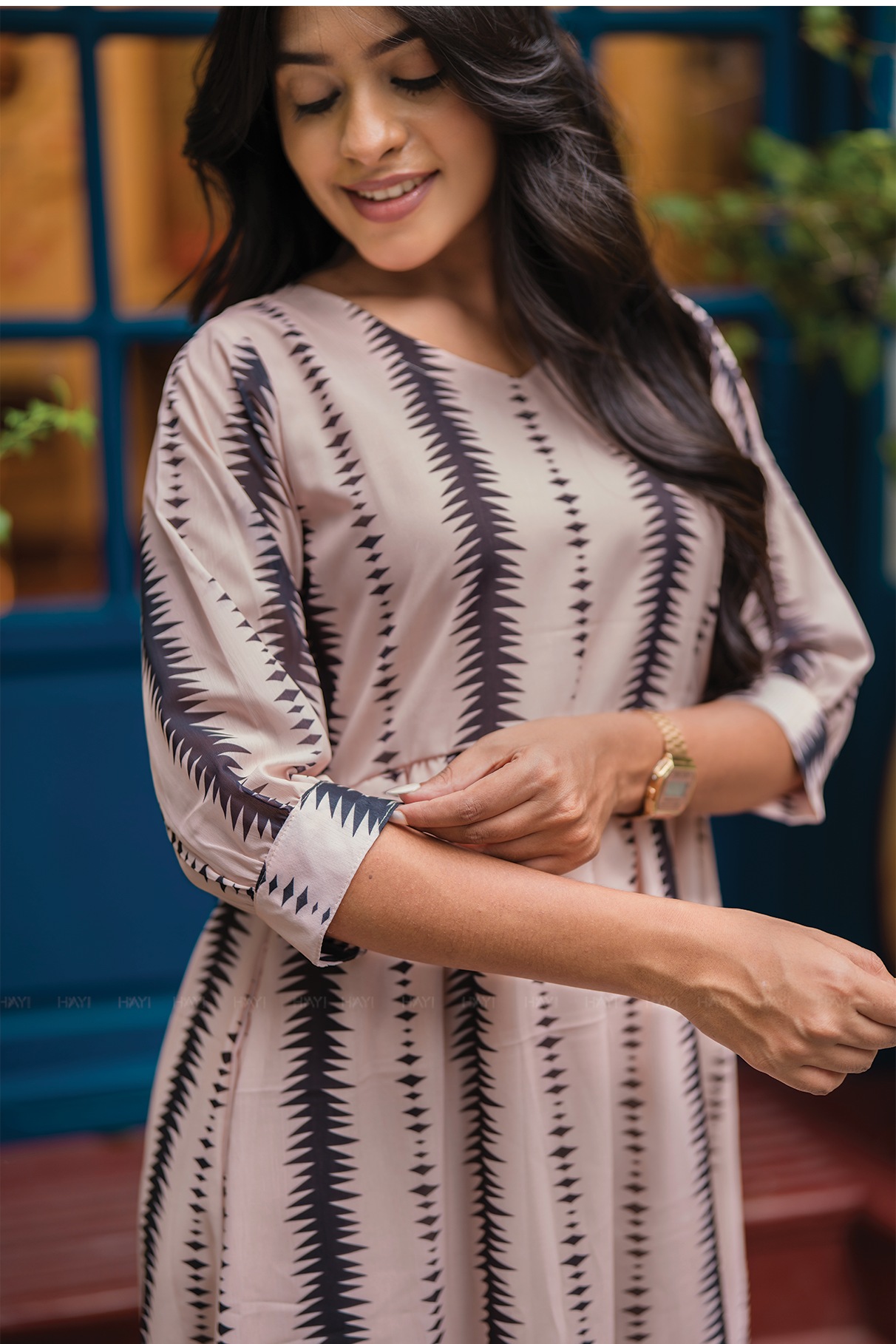 Ivy Beige with Boho Haze printed Lux Georgette Dress