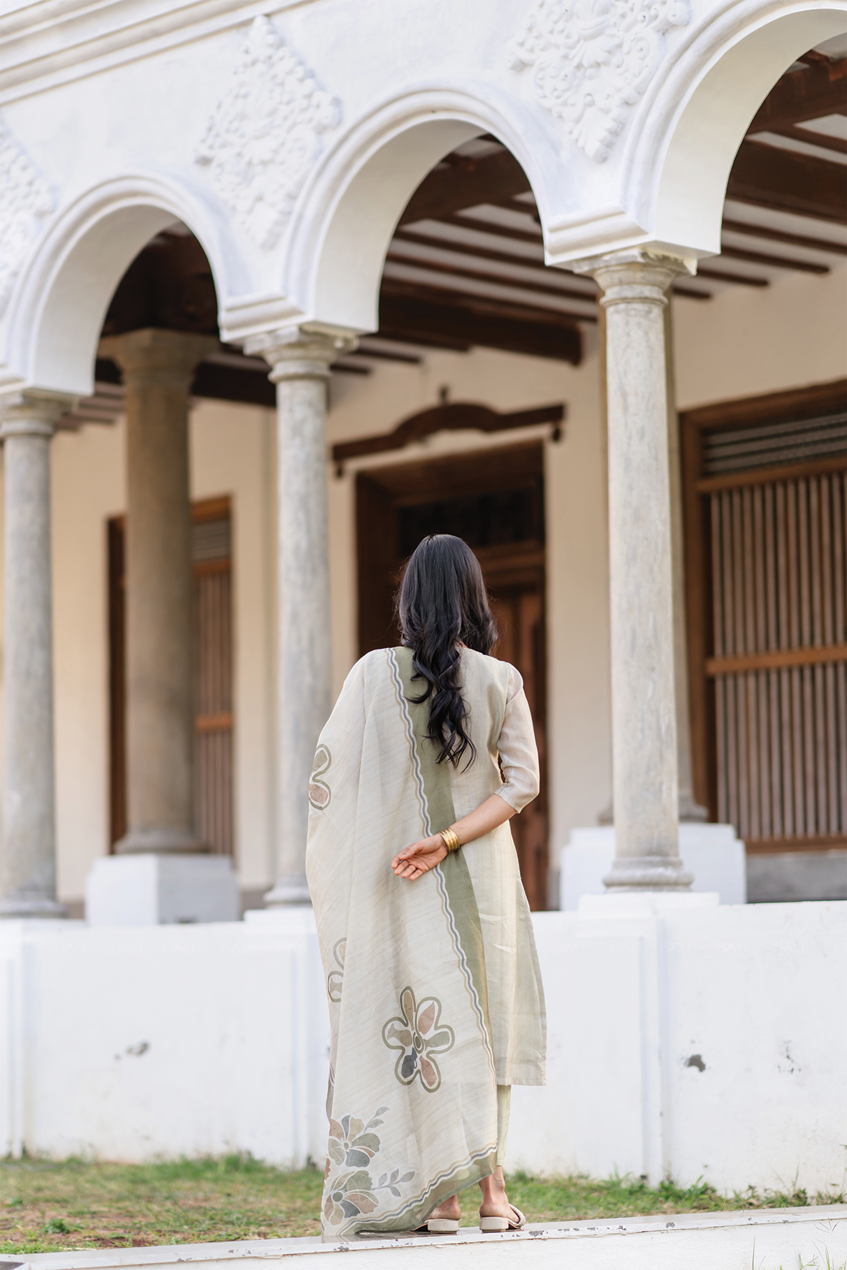 Pista Noor 3 Piece Tussar Silk Blend Printed Embroidery Kurta with Pant &amp; Dupatta