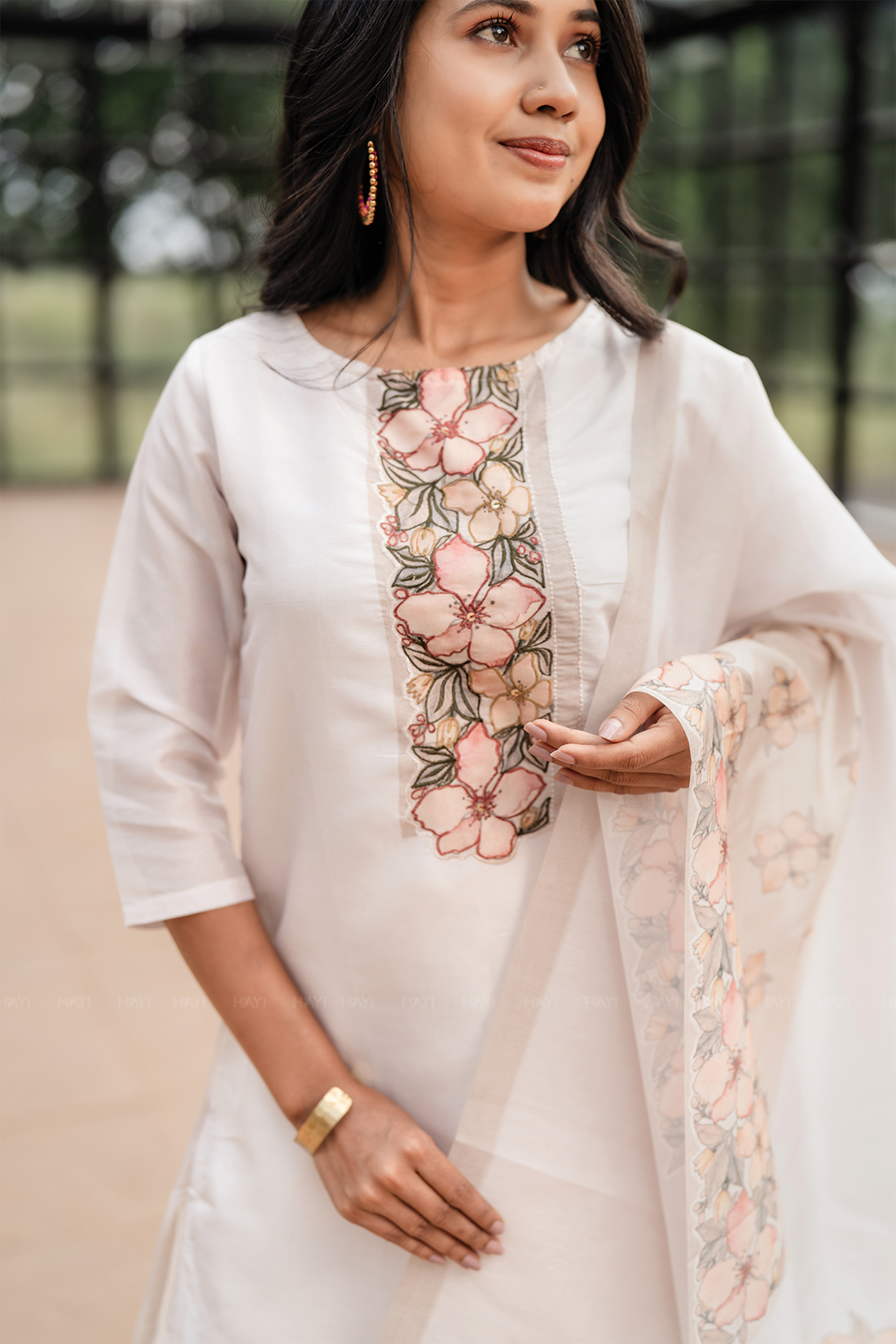 Lavira petal Off-White 3 Piece Silk Blend Embroidery Kurta with Pant &amp; Dupatta