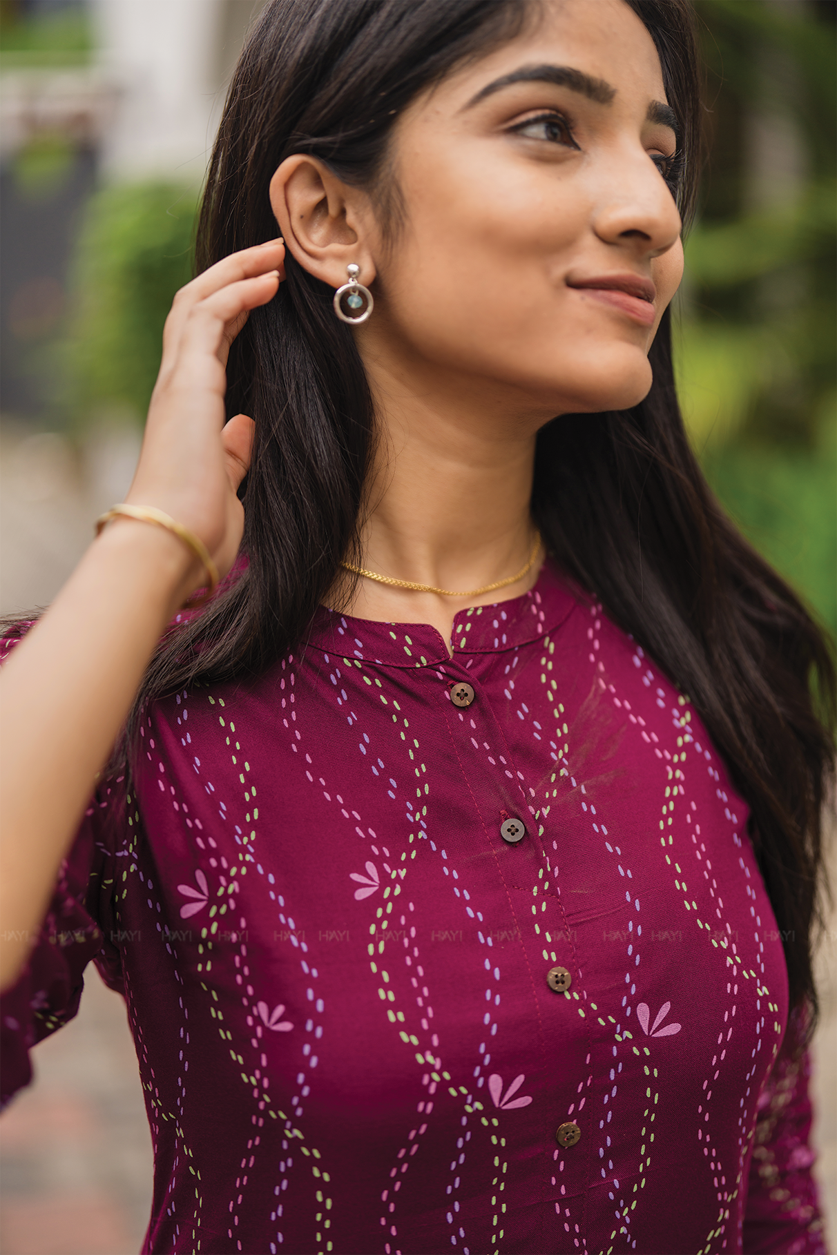 Euphoric oasis Wine Viscose Co-ord with Chinese Collar