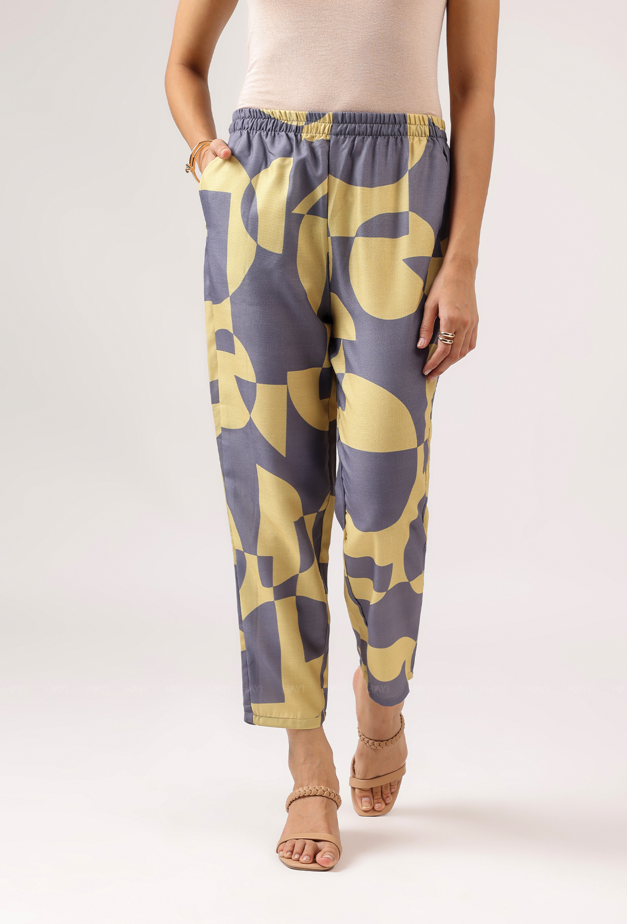 Rhythmic Gray with Vivid Harmony printed Linen Blend Co ords