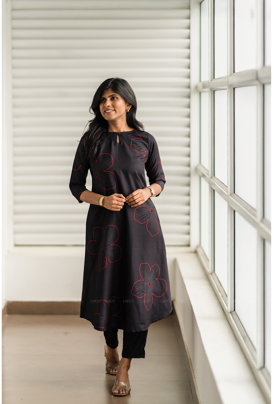 Tangle Black with Bloom N Dark floral printed Man-made Fibre Co Ords