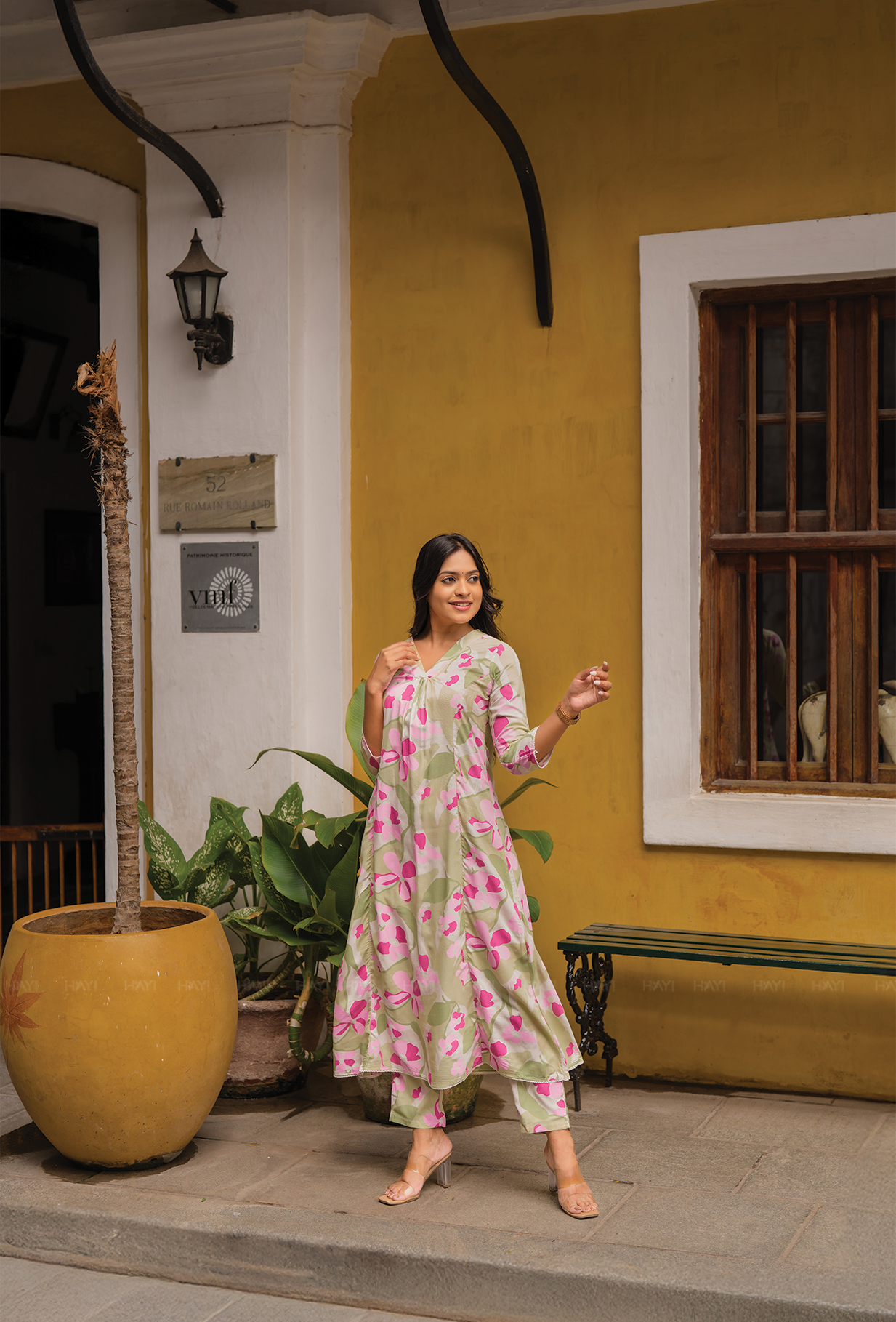 Half white with Petal Parade floral printed Viscose Co Ords