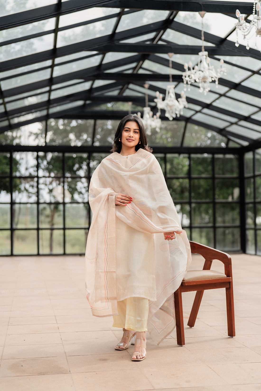 Pearl Off-White 3 Piece Silk Blend Placement Printed Embroidery Kurta with Pant &amp; Dupatta