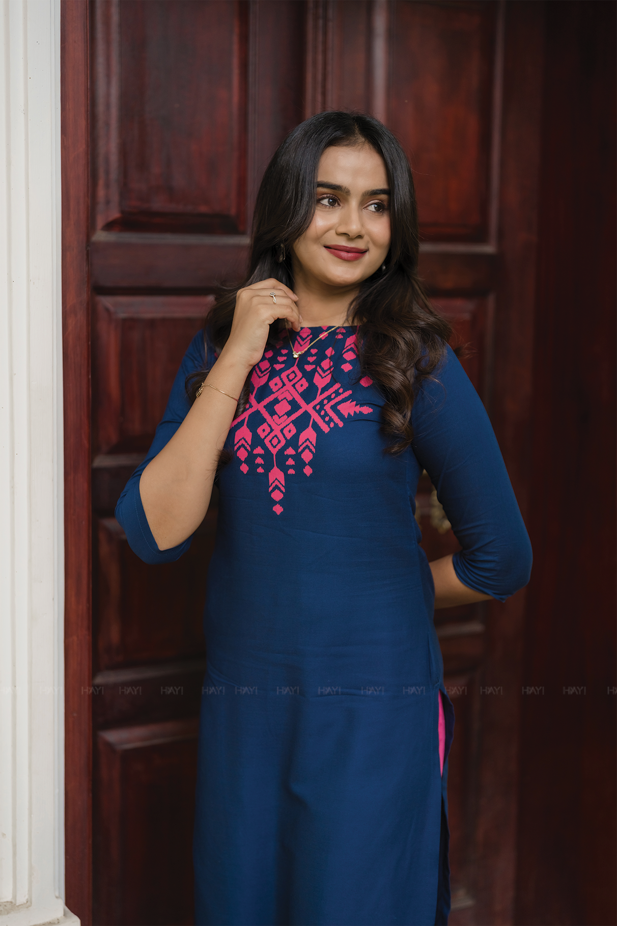 Noor Charm Navy Viscose Placement Printed Kurta