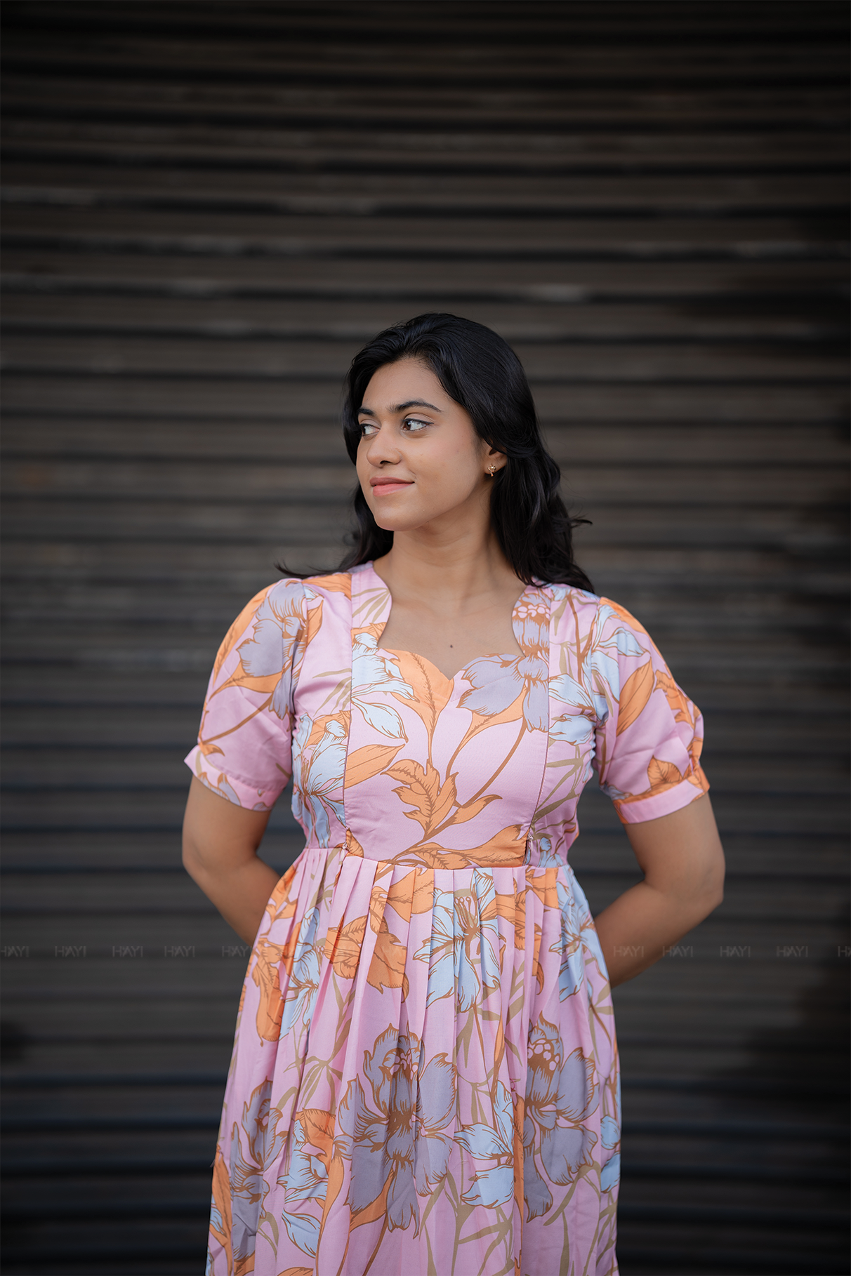 Florenza Pink floral printed Maternity and Feeding Cotton Blend Dress