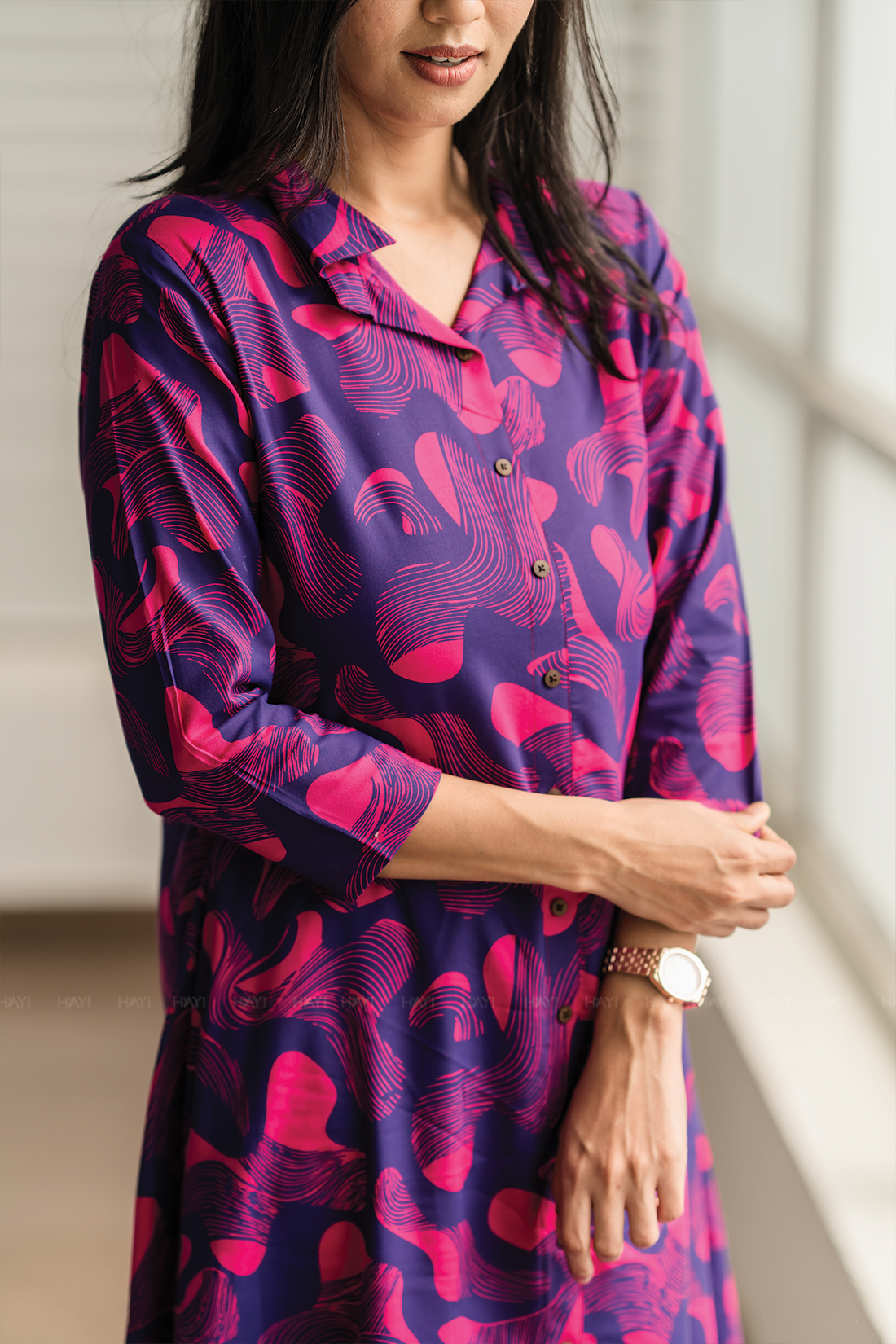 Mystic Swirl Violet Viscose Co-ord with Shirt Collar &amp; Print