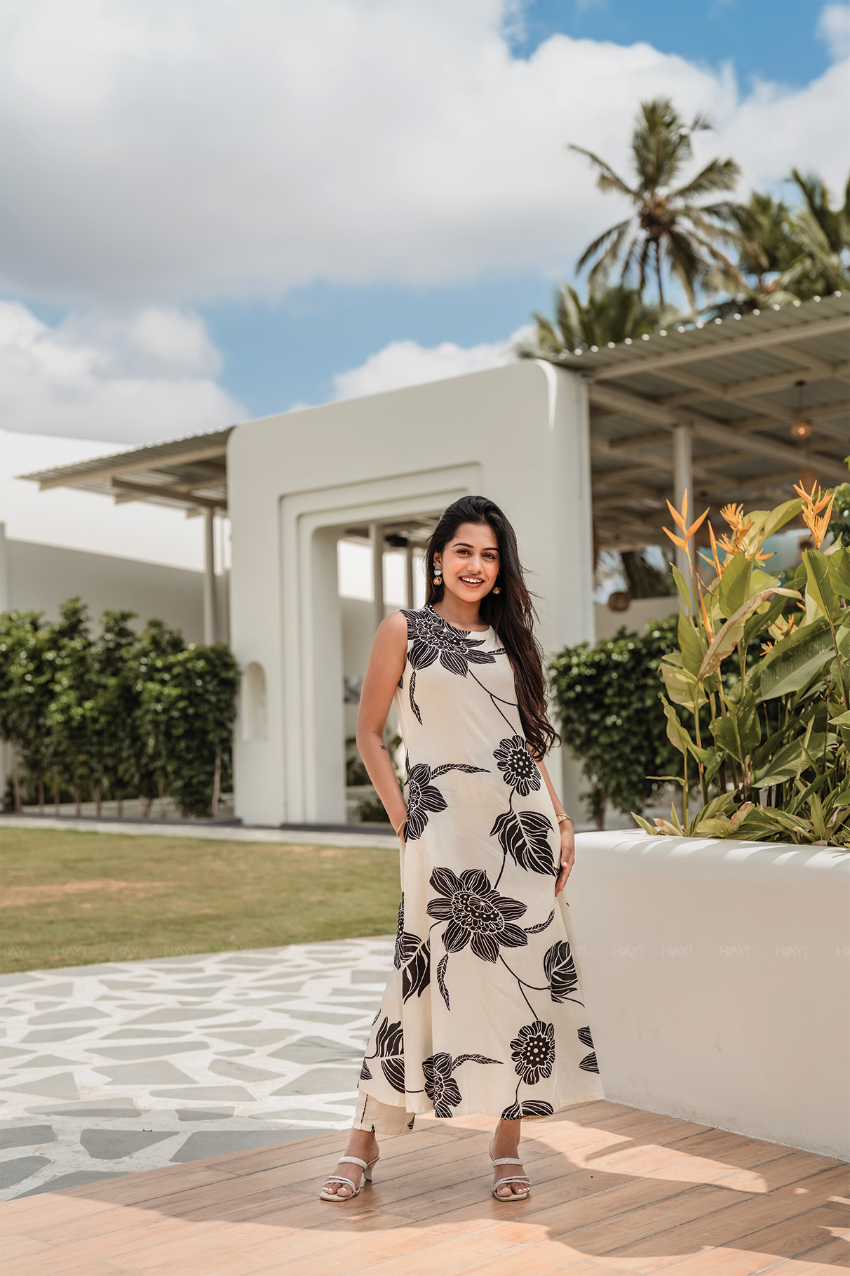 Mono Rose Gray Cotton Blend Co-ord with Close Neck and Attached 3/4th Sleeves