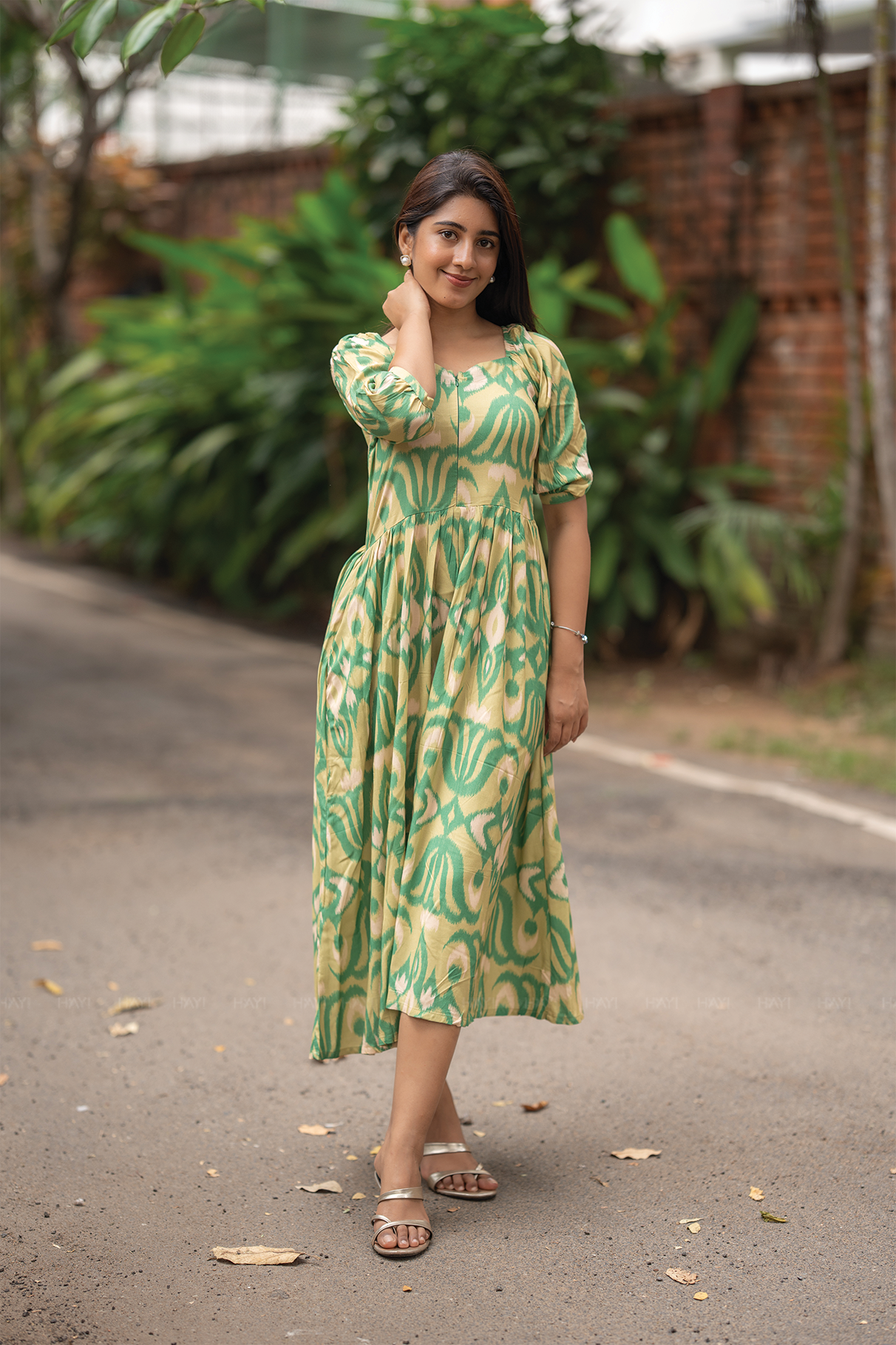 Sage Flow Green Printed Maternity and Feeding Viscose Dress