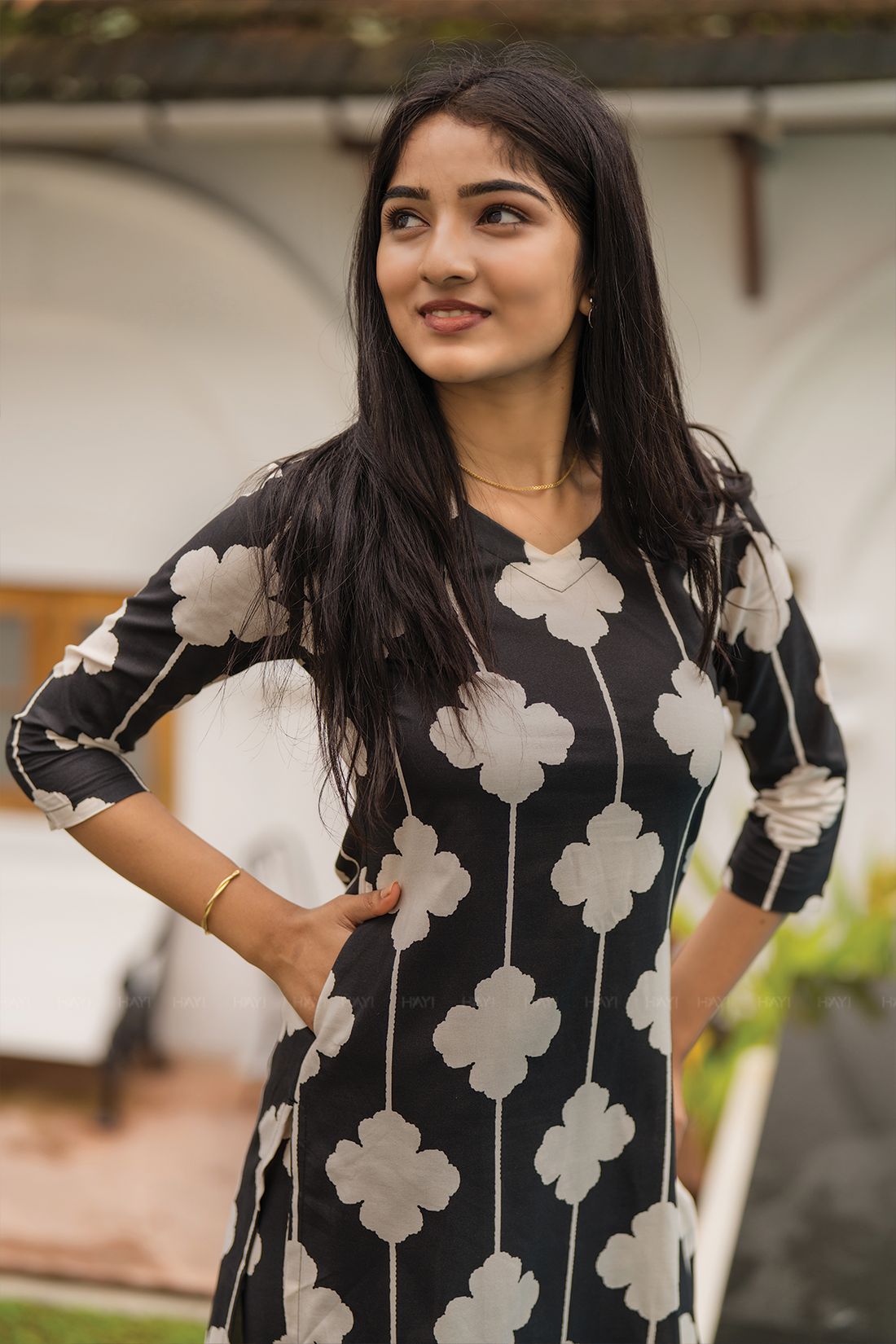 Blushstem Black Viscose Co-ord with V-Neck &amp; Floral Print