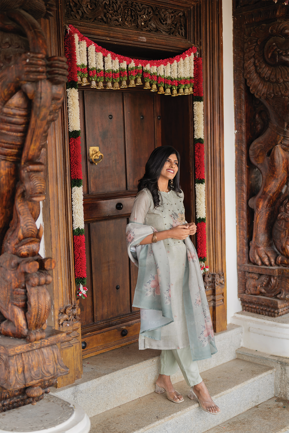 Limevine Green 3 Piece Silk Blend Embroidery Kurta with Pant &amp; Dupatta