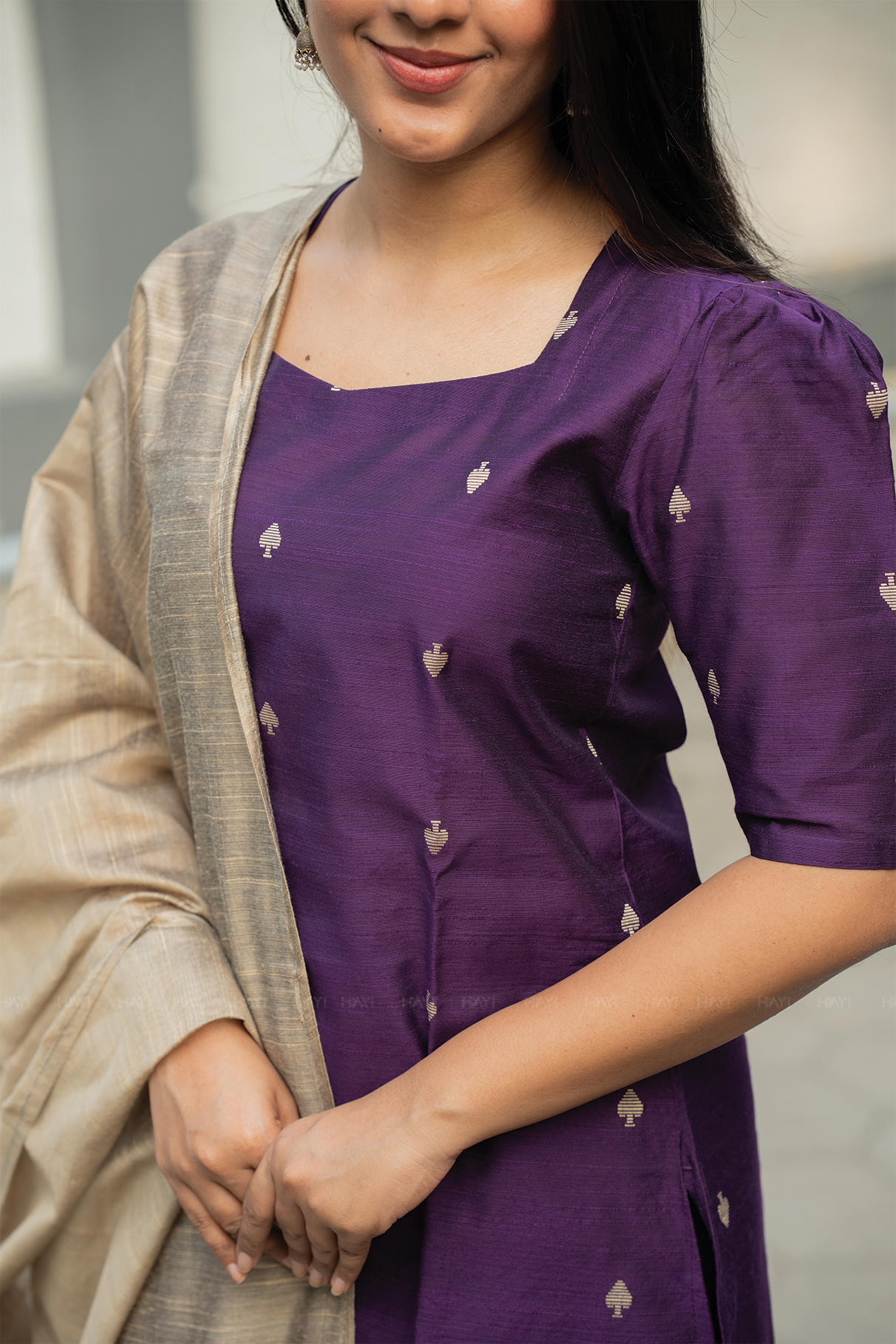Noorvi Stripe Violet 3 Piece Viscose Jacquard Weave Kurta with Pant &amp; Dupatta