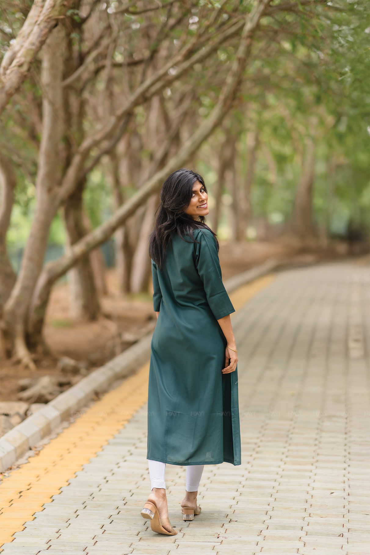 Tender Green with Wings Of Dusk Linen Blend A-line Dress