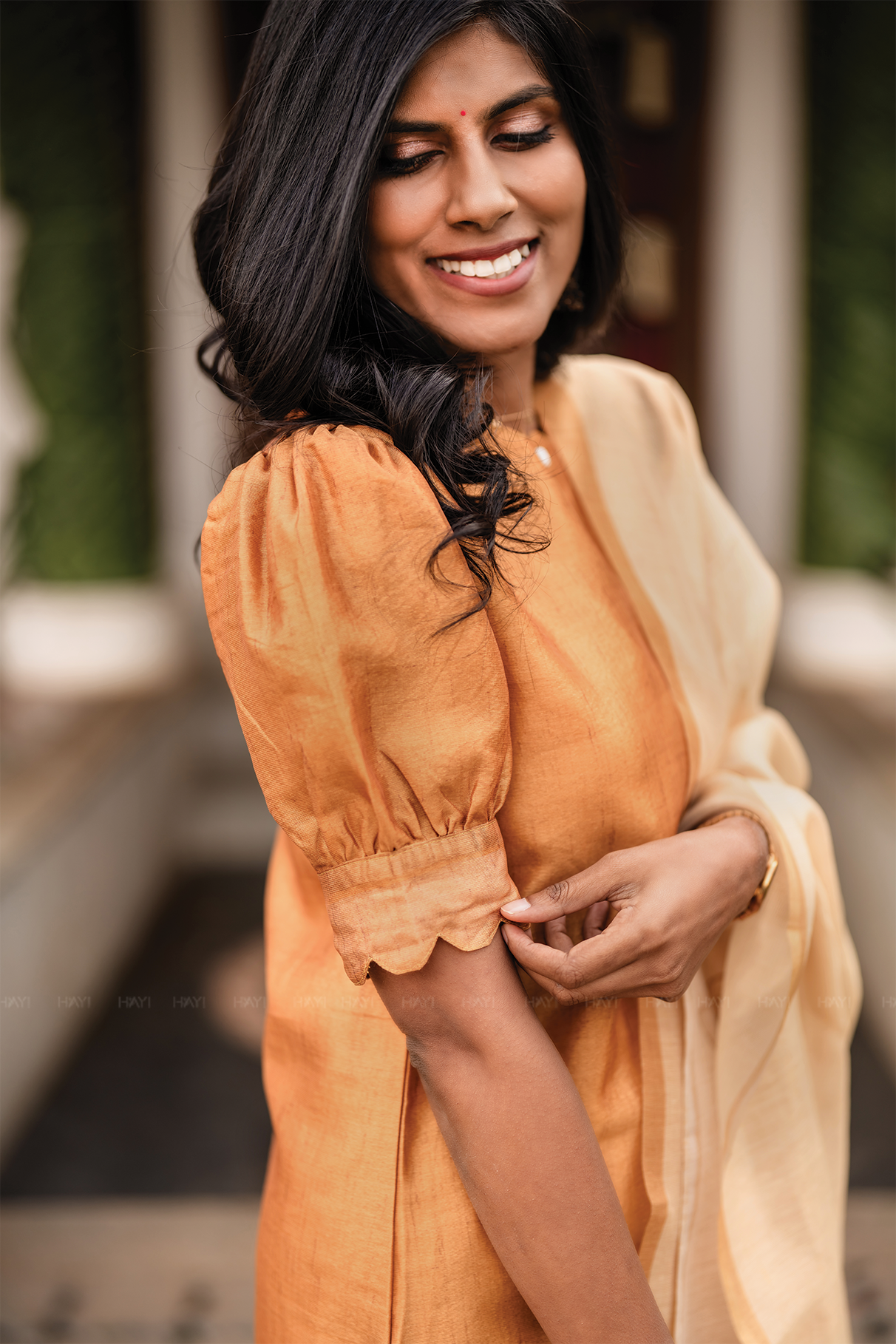 Aurel Yellow 3 Piece Tussar Silk Blend Printed Kurta with Pant &amp; Dupatta