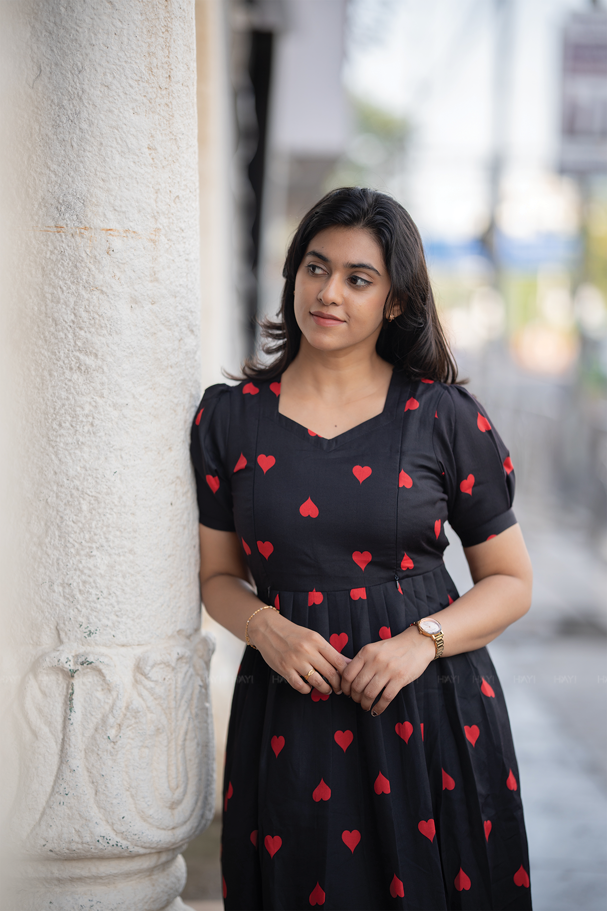 Ebonheart Black printed Maternity and Feeding Cotton Flex Dress