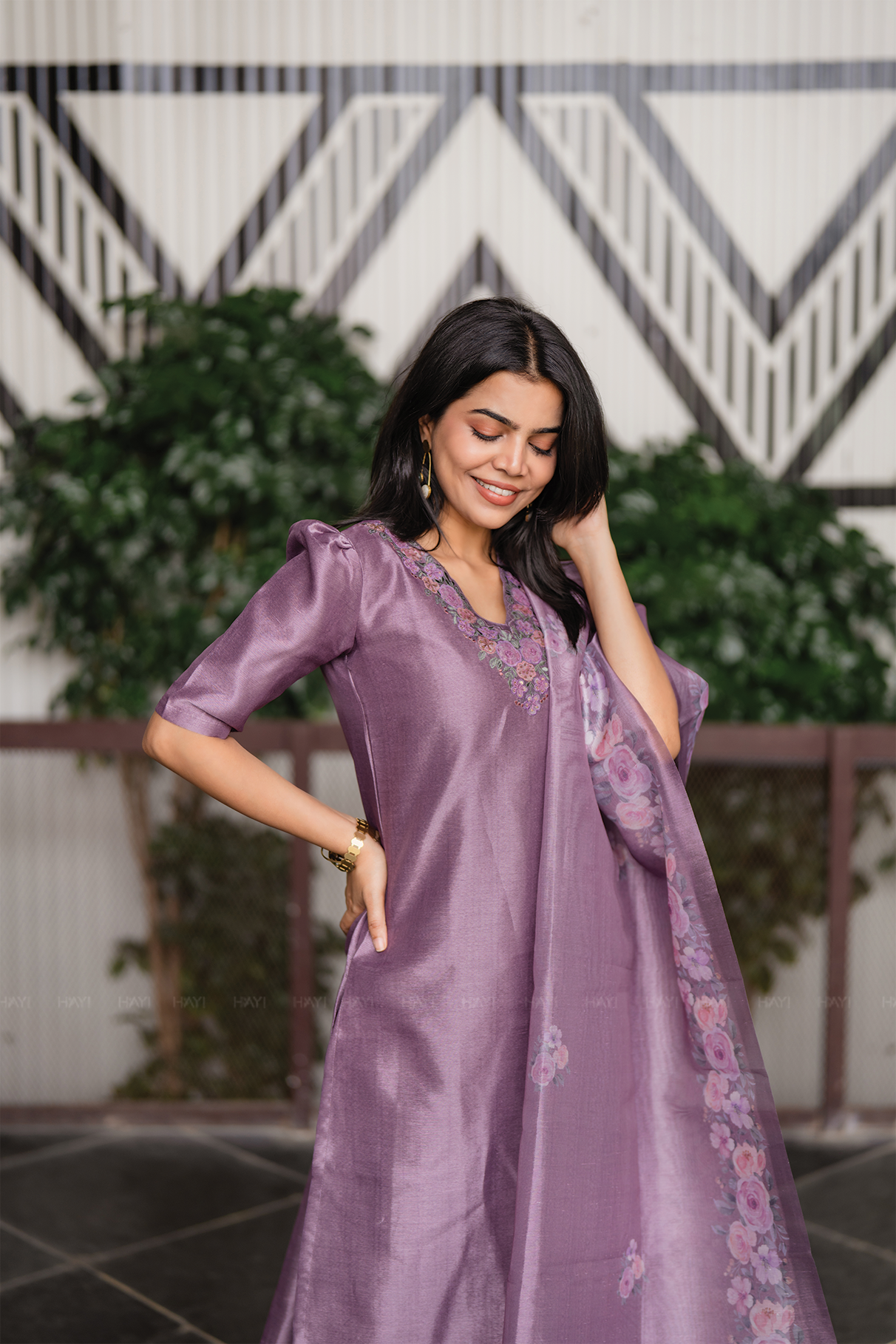 Divine Lilac Lavender Embroidered 3 Piece Organza Silk Blend Kurti Set with Dupatta
