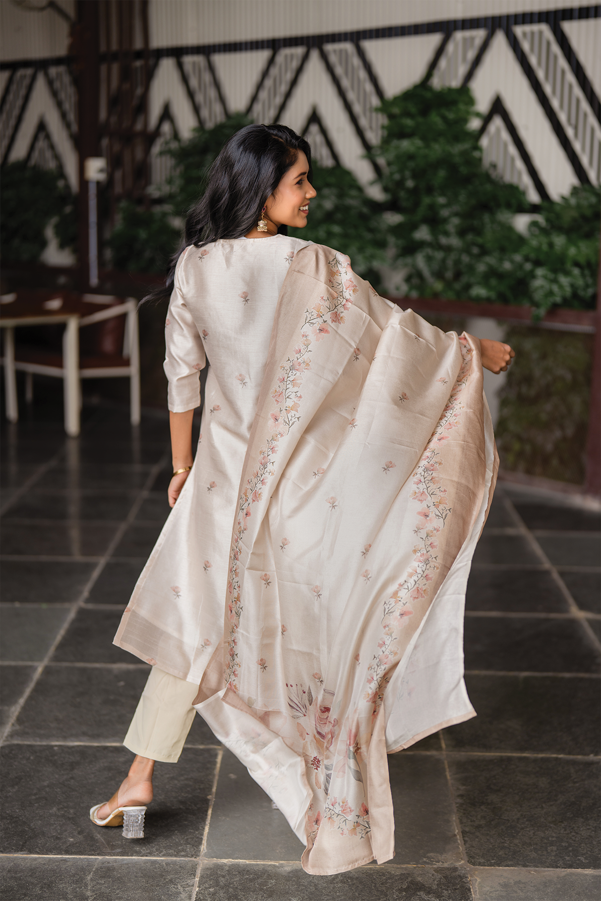 Ivory Grace Embroidered &amp; Printed 3 Piece Tussar Silk Blend Kurti Set with Dupatta