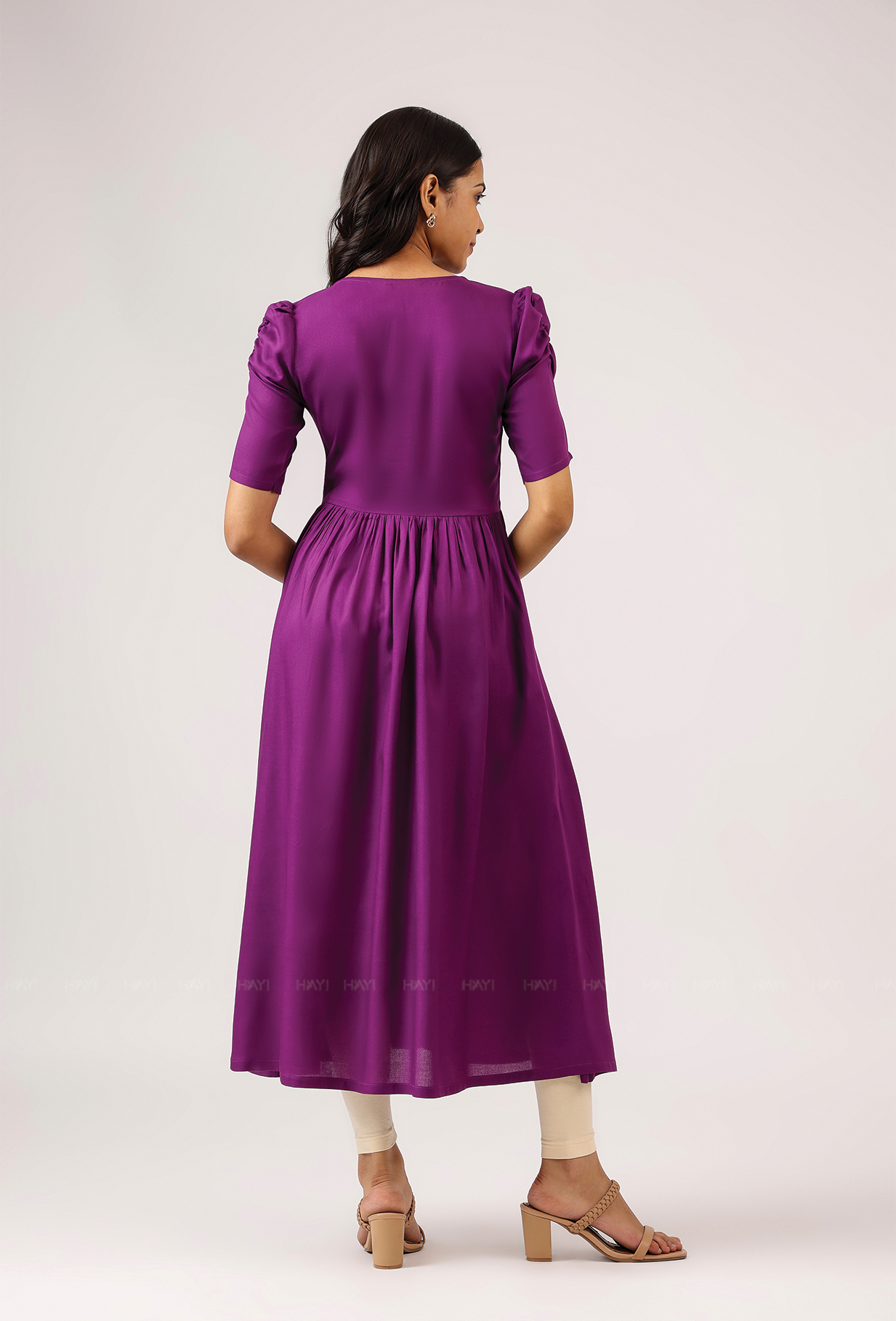 Plum Royal with floral printed Viscose Dress